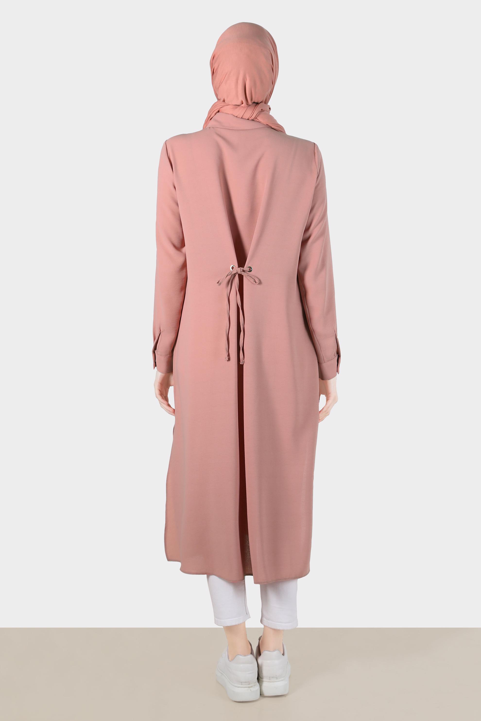 Tesettür giyim PUDRA BAĞLAMA DETAYLI TUNİK 42816 