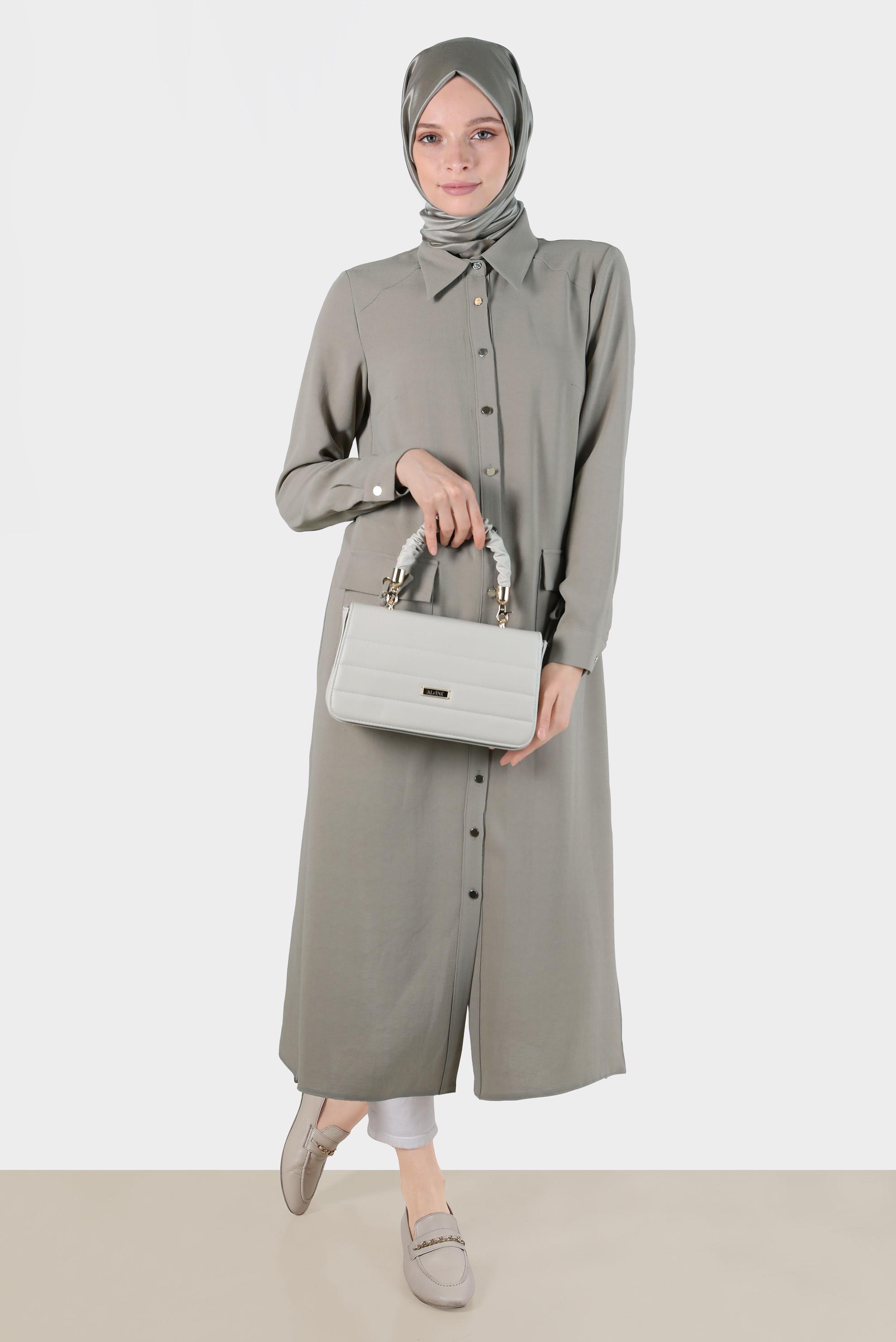 Tesettür giyim KUM BAĞLAMA DETAYLI TUNİK 42816 