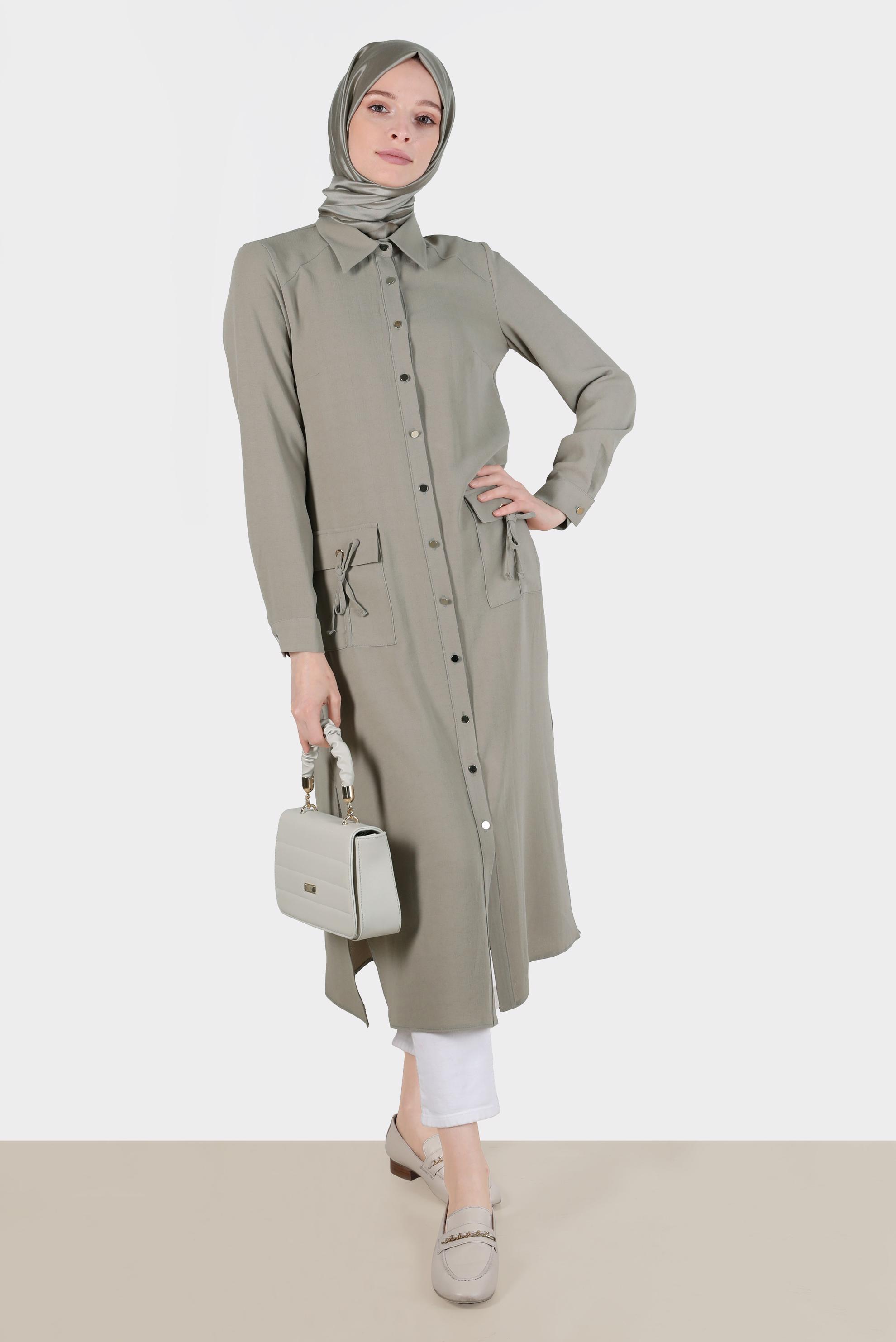 Tesettür giyim KUM BAĞLAMA DETAYLI TUNİK 42816 