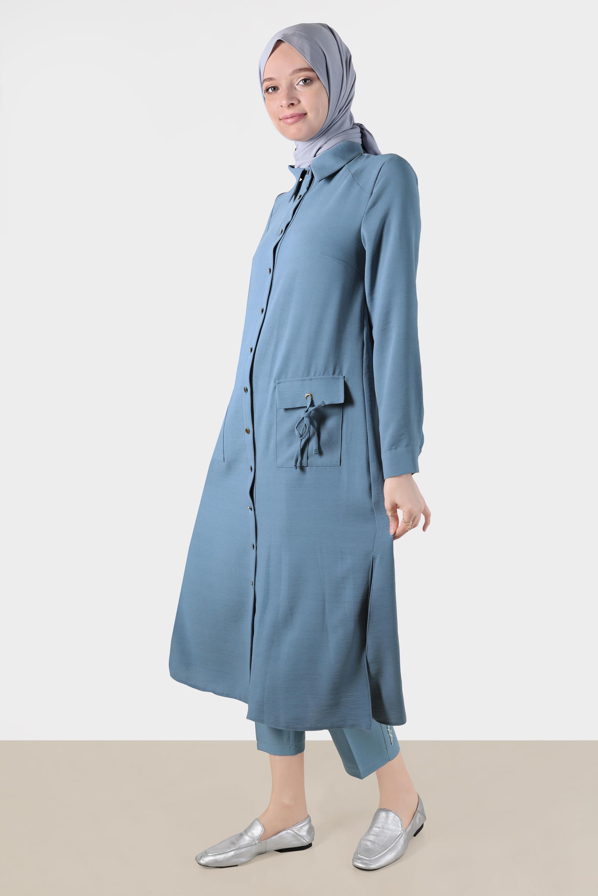 Tesettür giyim MAVİ BAĞLAMA DETAYLI TUNİK 42816 
