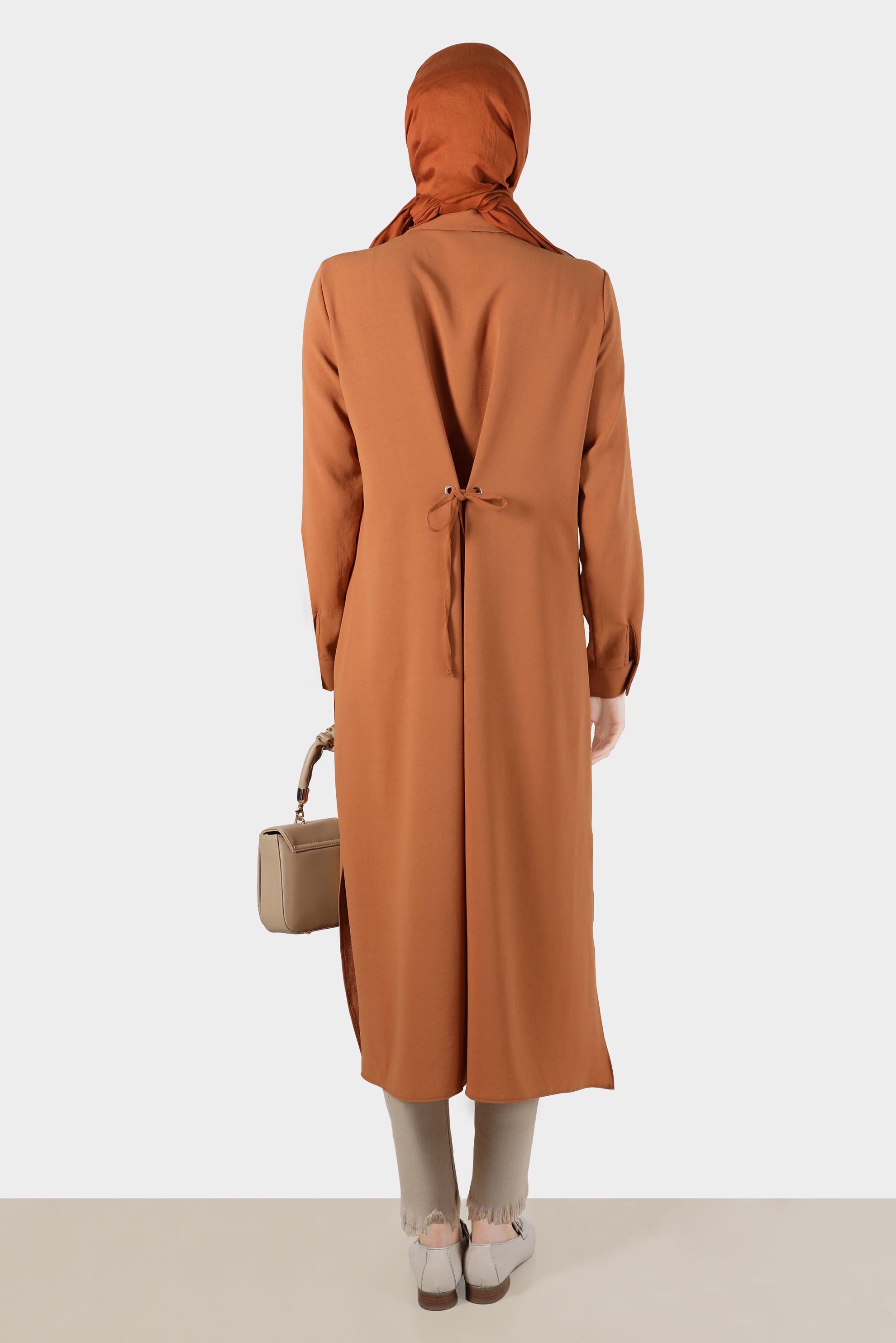 Tesettür giyim KAHVE BAĞLAMA DETAYLI TUNİK 42816 