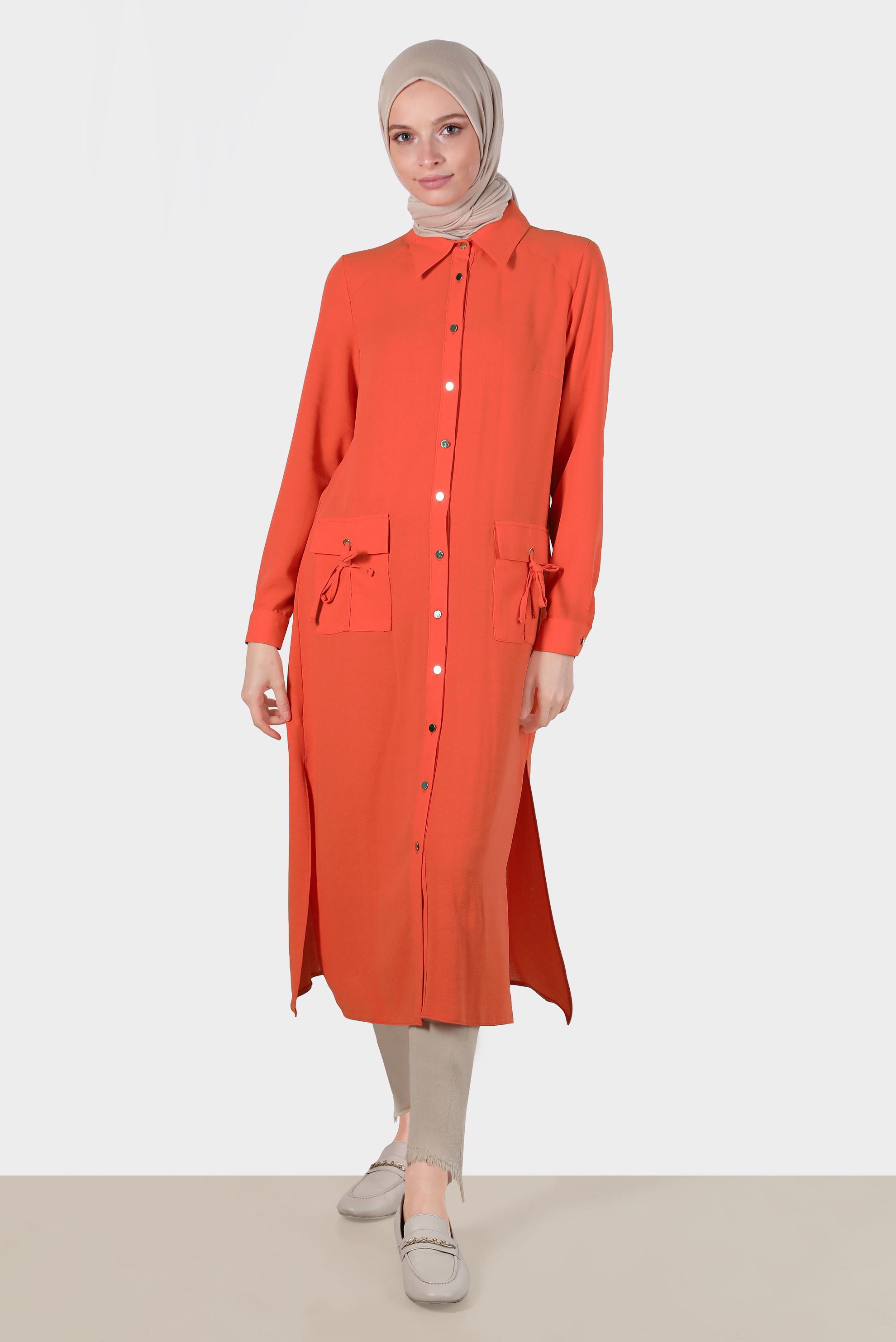 Tesettür giyim KIRMIZI BAĞLAMA DETAYLI TUNİK 42816 