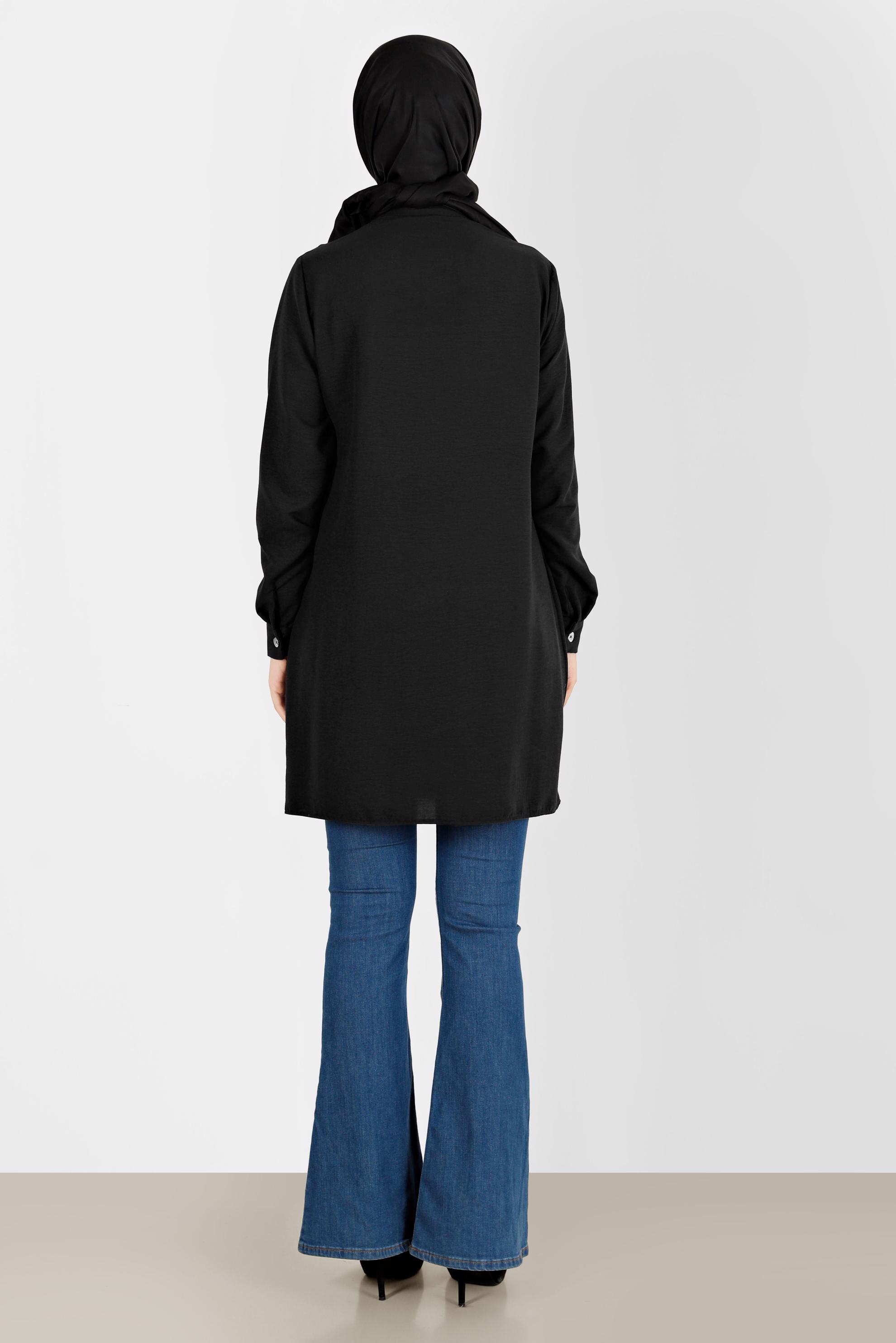 Tesettür giyim SİYAH FULAR DETAYLI DÜĞMELİ TUNİK 42817 