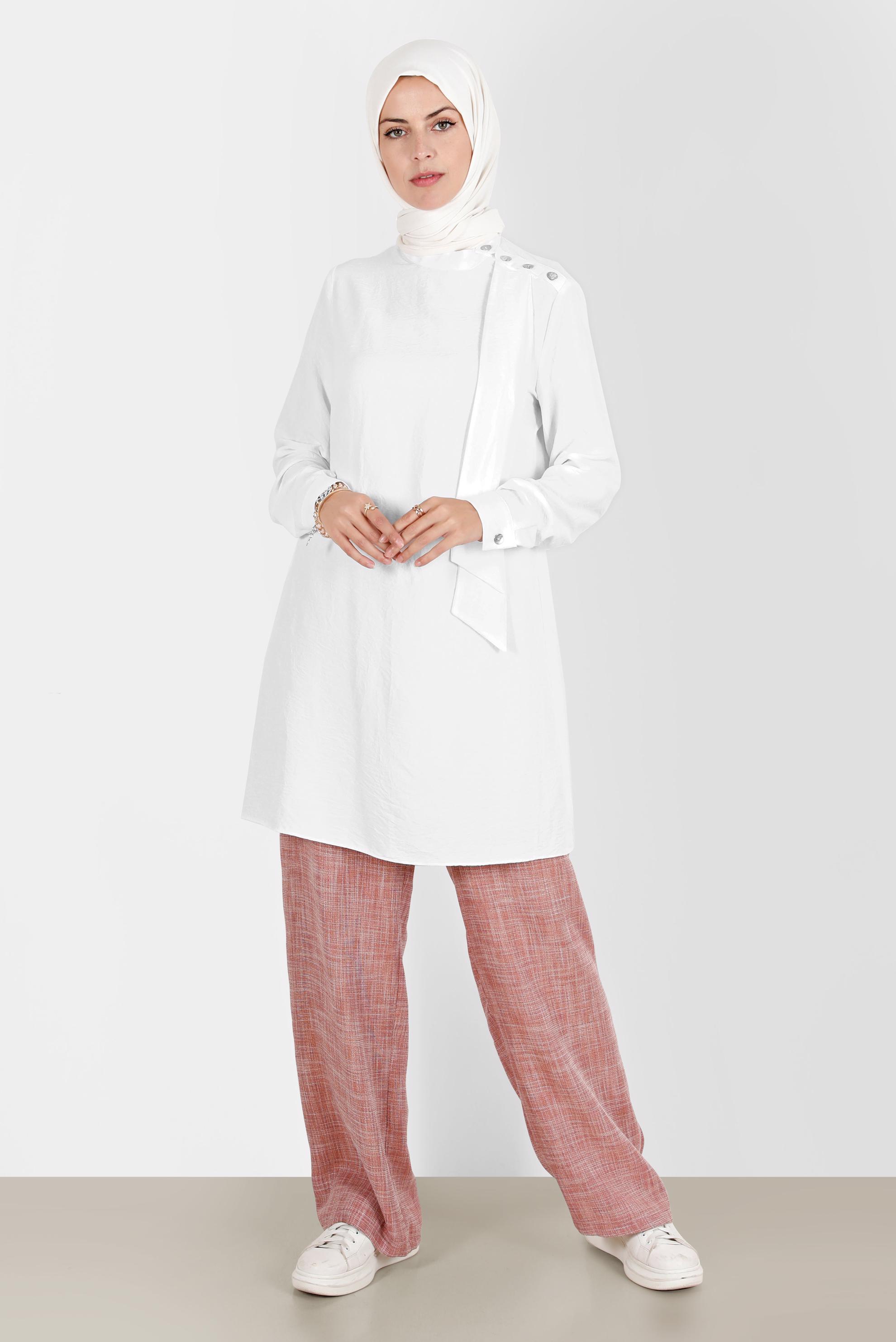 Hijab clothing WHITE FOULARD DETAIL BUTTONED TUNIC 42817 