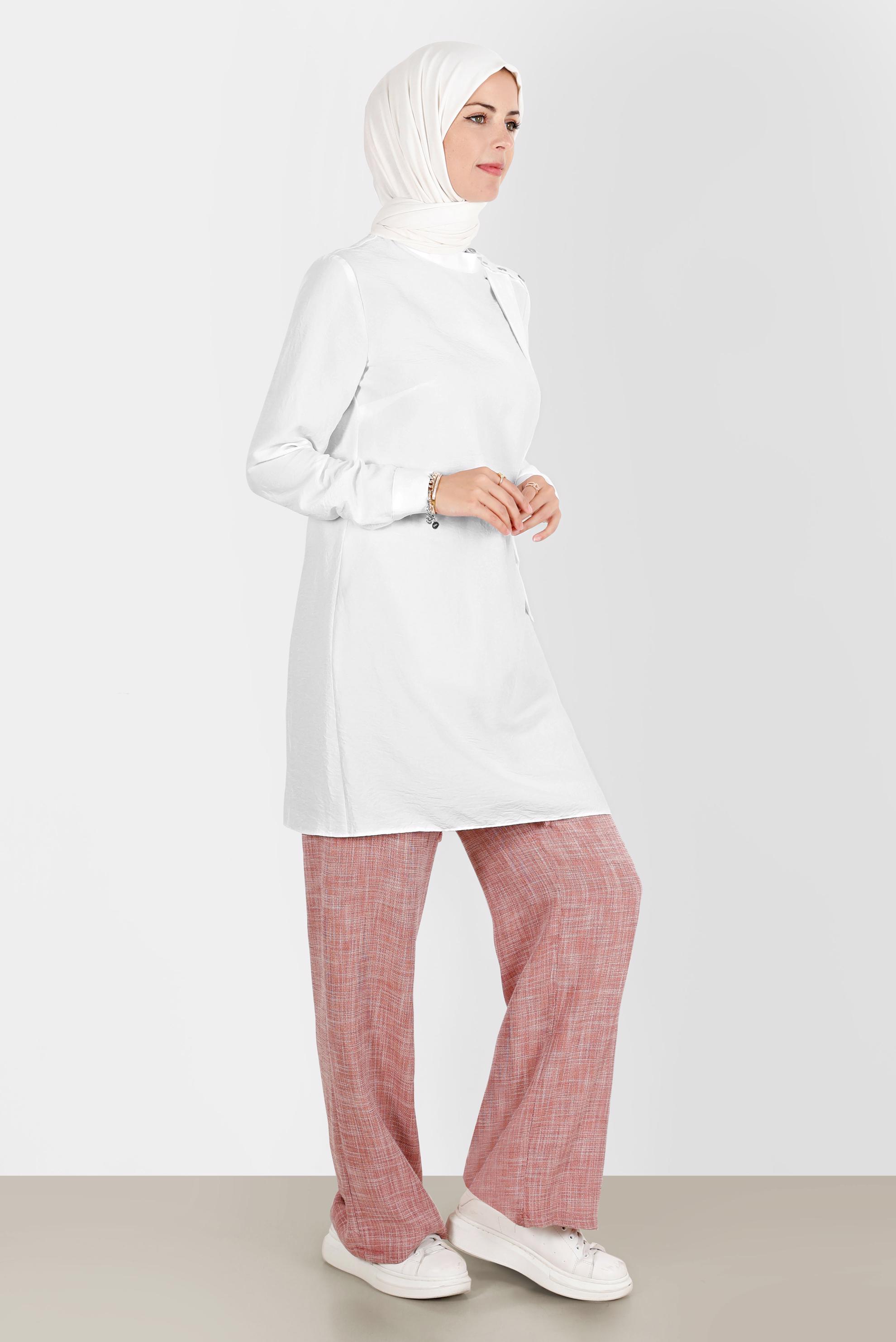 Hijab clothing WHITE FOULARD DETAIL BUTTONED TUNIC 42817 