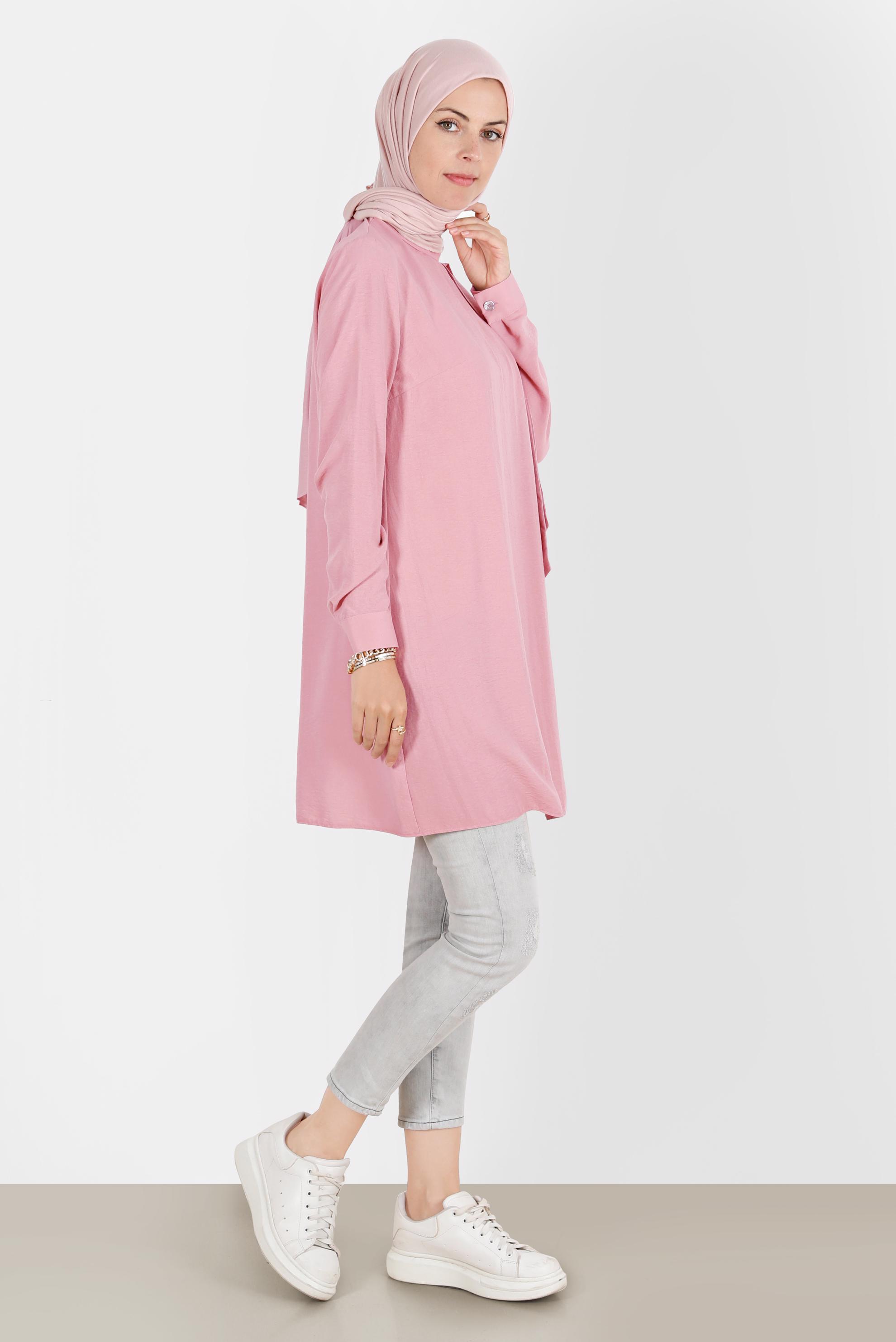 Tesettür giyim PUDRA FULAR DETAYLI DÜĞMELİ TUNİK 42817 