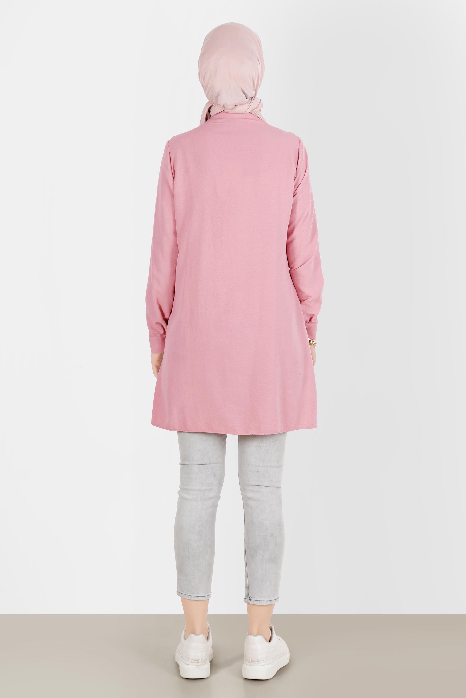 Tesettür giyim PUDRA FULAR DETAYLI DÜĞMELİ TUNİK 42817 