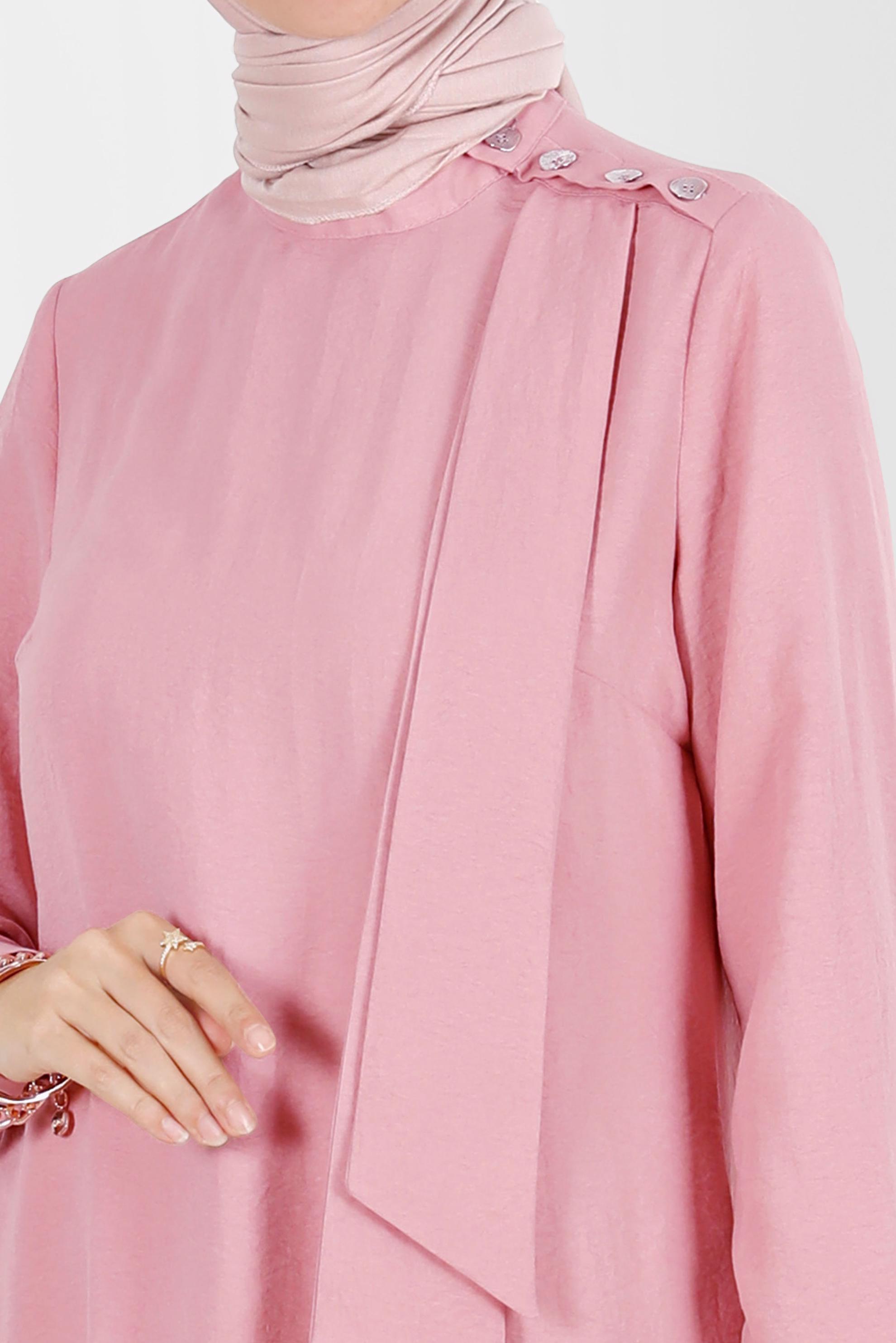 Tesettür giyim PUDRA FULAR DETAYLI DÜĞMELİ TUNİK 42817 