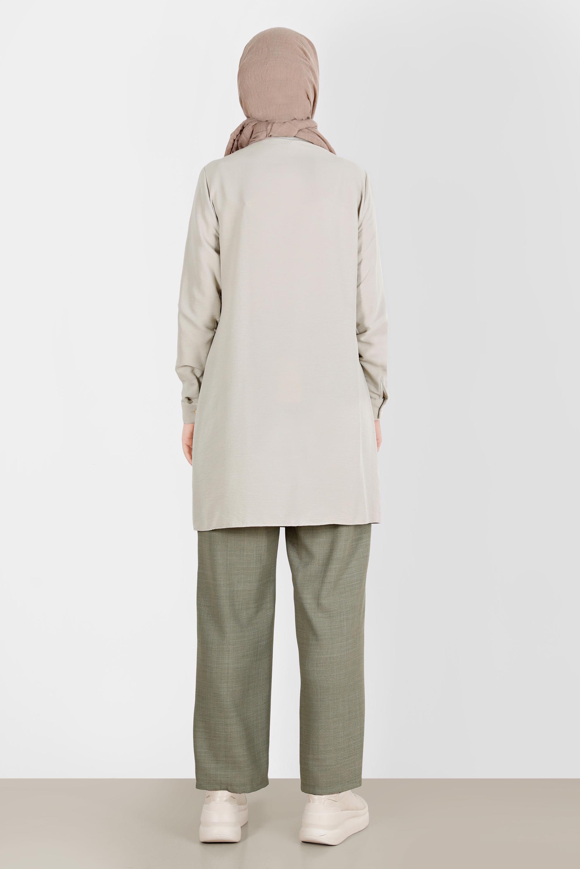 Tesettür giyim BEJ FULAR DETAYLI DÜĞMELİ TUNİK 42817 