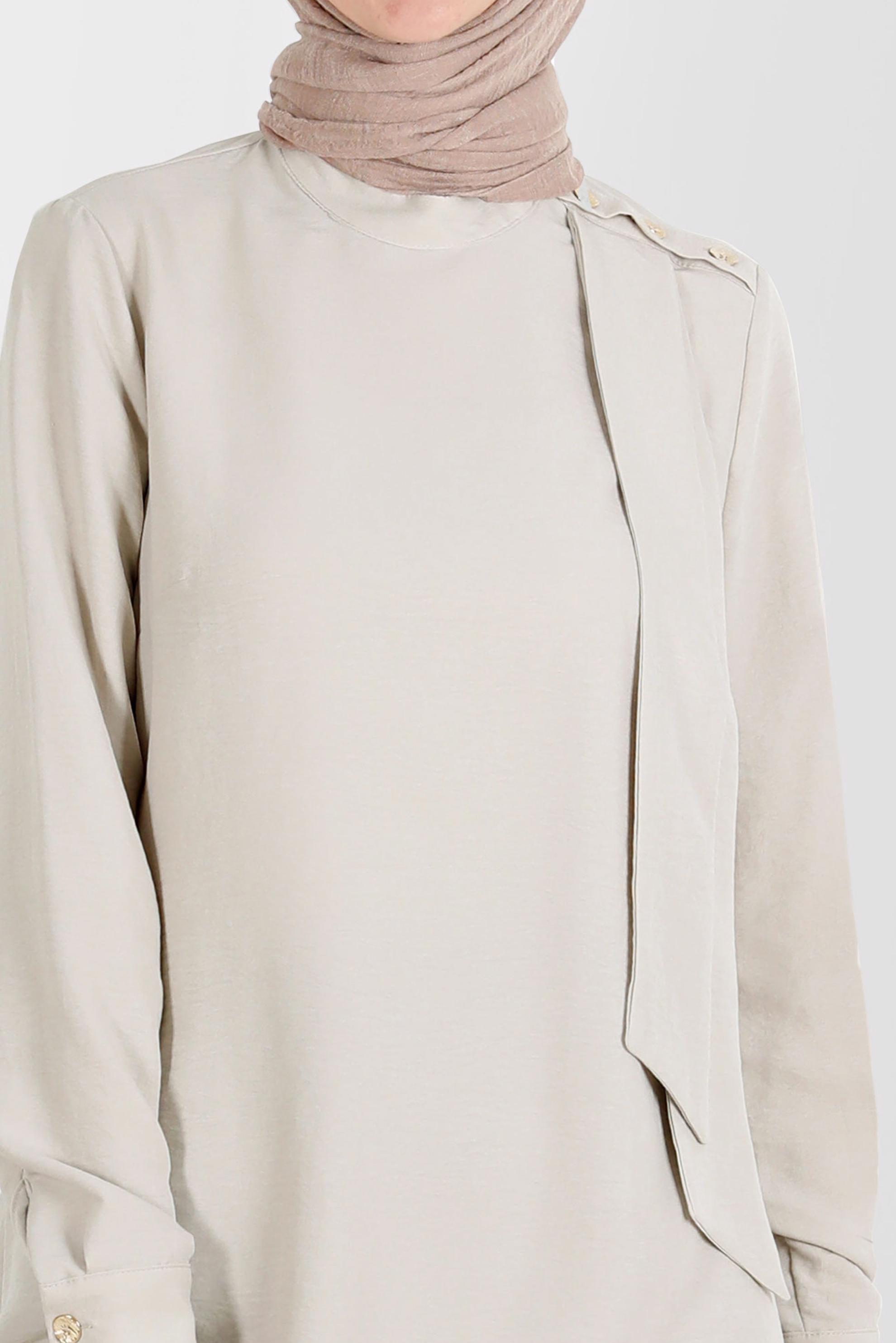 Tesettür giyim BEJ FULAR DETAYLI DÜĞMELİ TUNİK 42817 