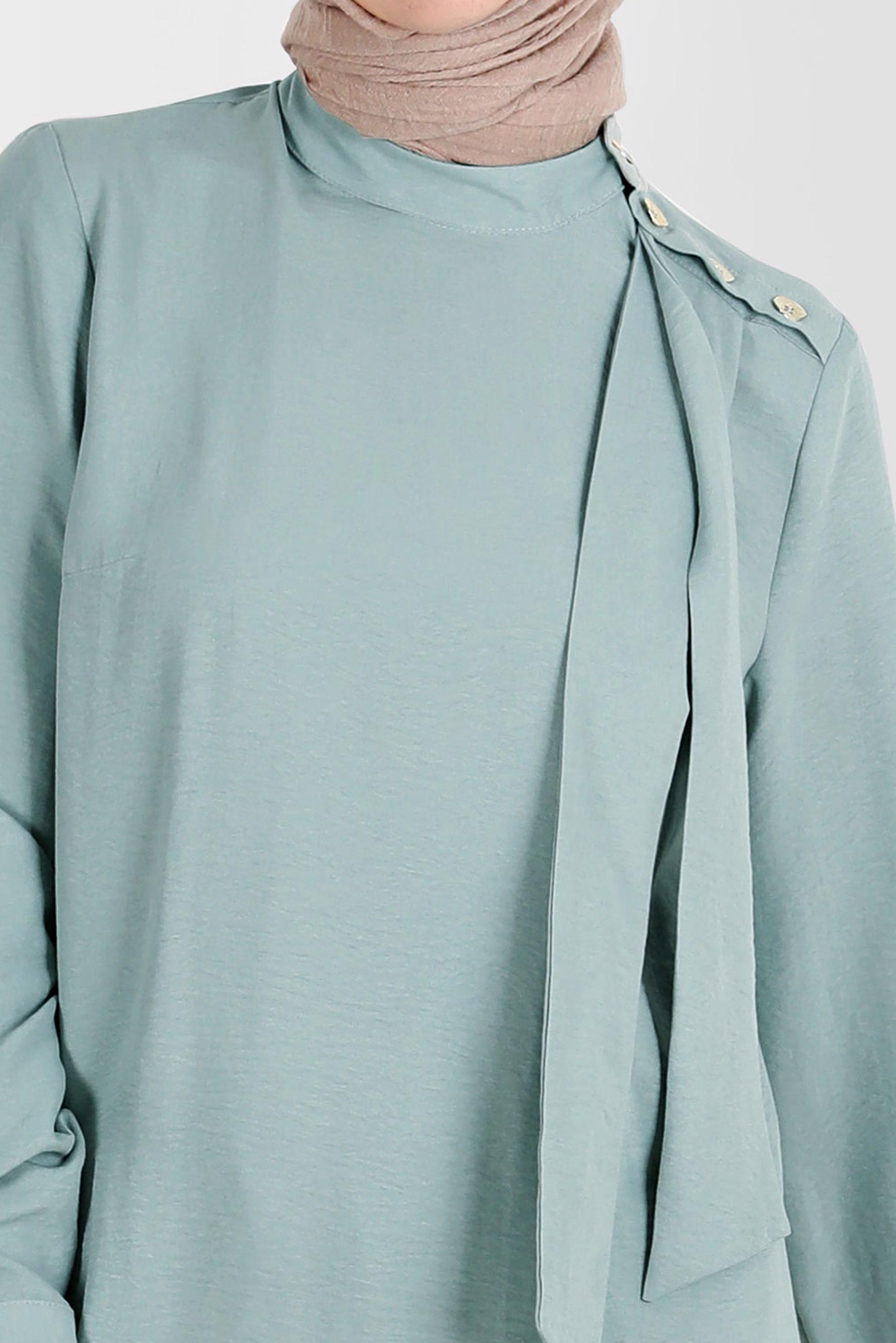 Tesettür giyim MAVİ FULAR DETAYLI DÜĞMELİ TUNİK 42817 