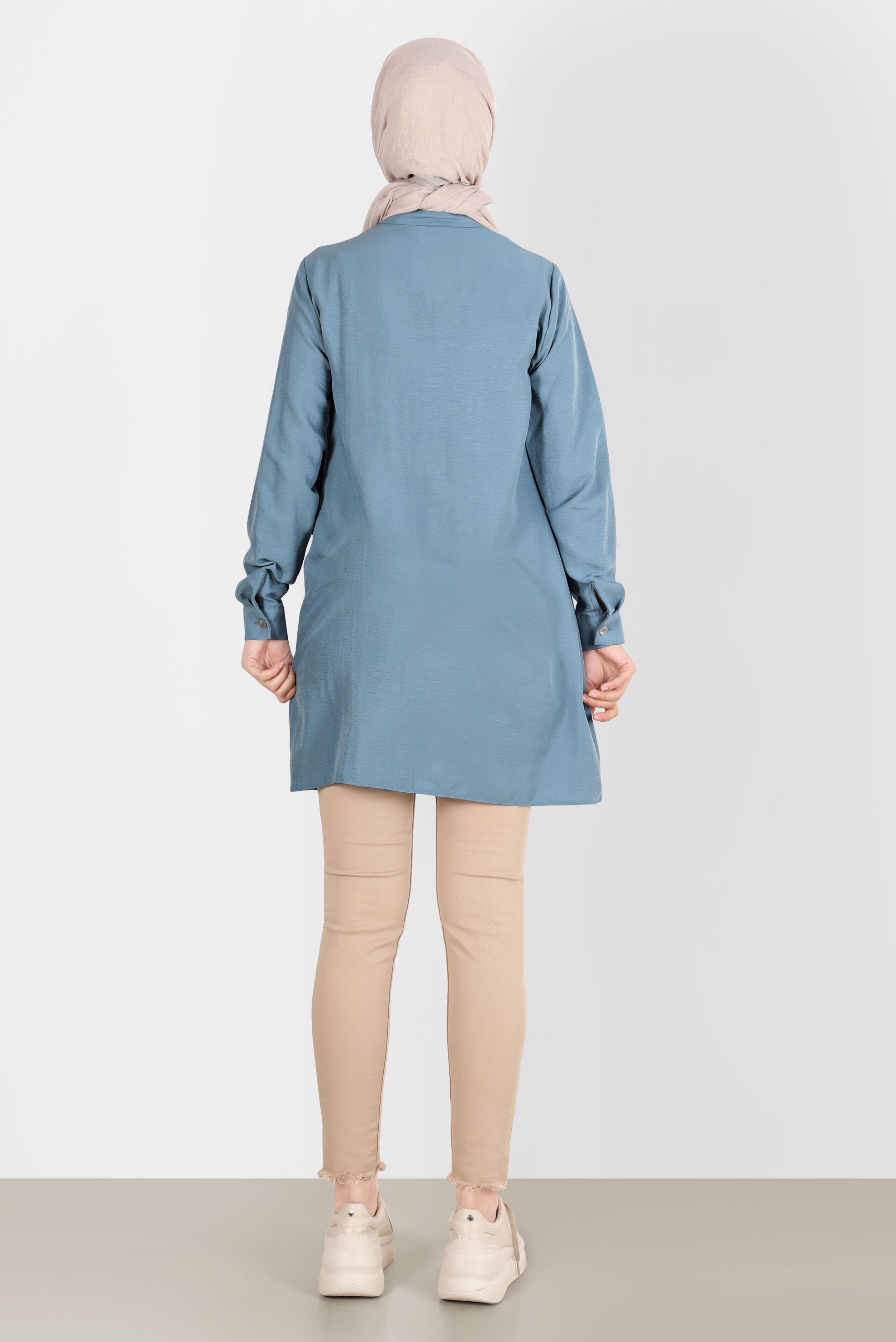 Tesettür giyim MAVİ FULAR DETAYLI DÜĞMELİ TUNİK 42817 