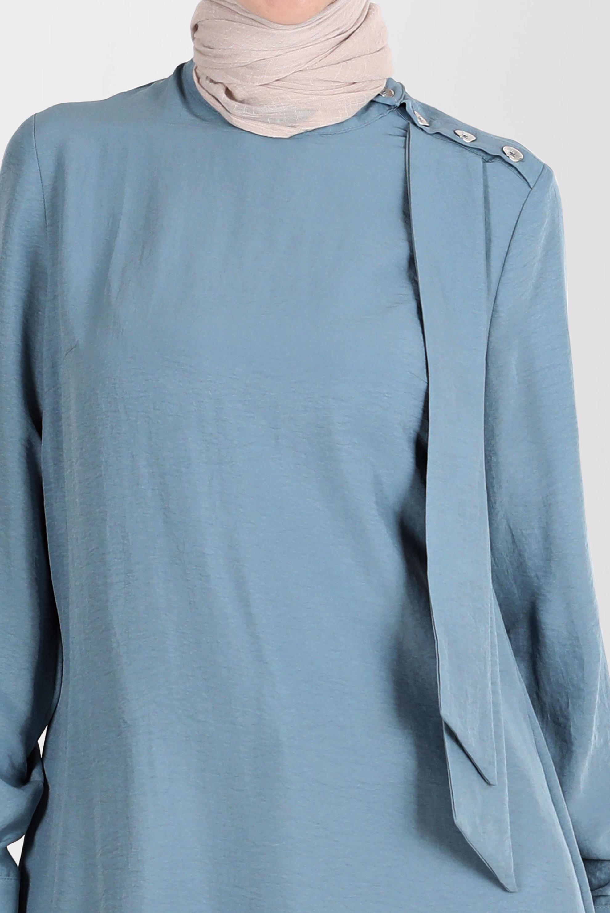 Tesettür giyim MAVİ FULAR DETAYLI DÜĞMELİ TUNİK 42817 