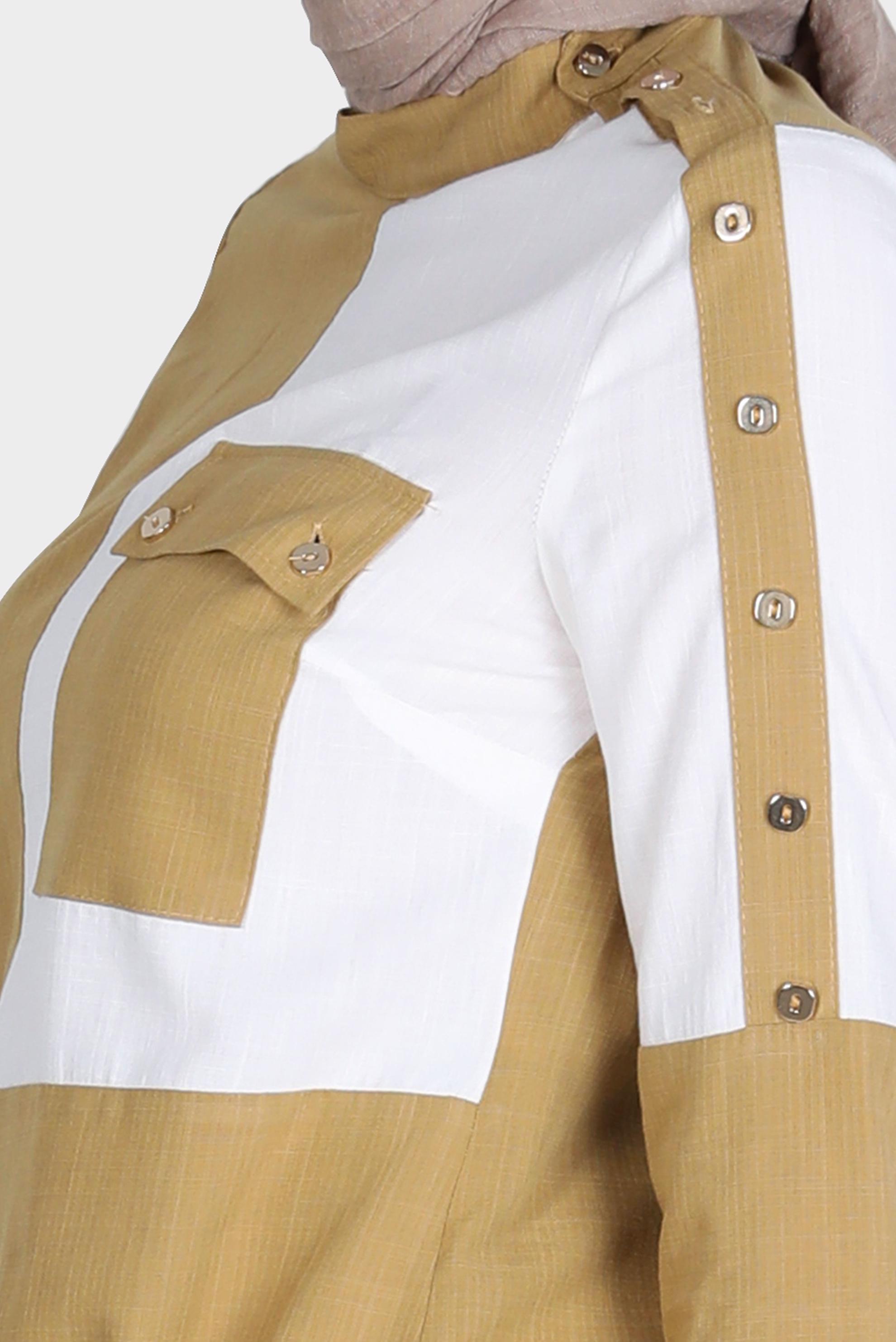 Tesettür giyim SARI DÜĞME DETAYLI İKİ RENKLİ TUNİK 42819 