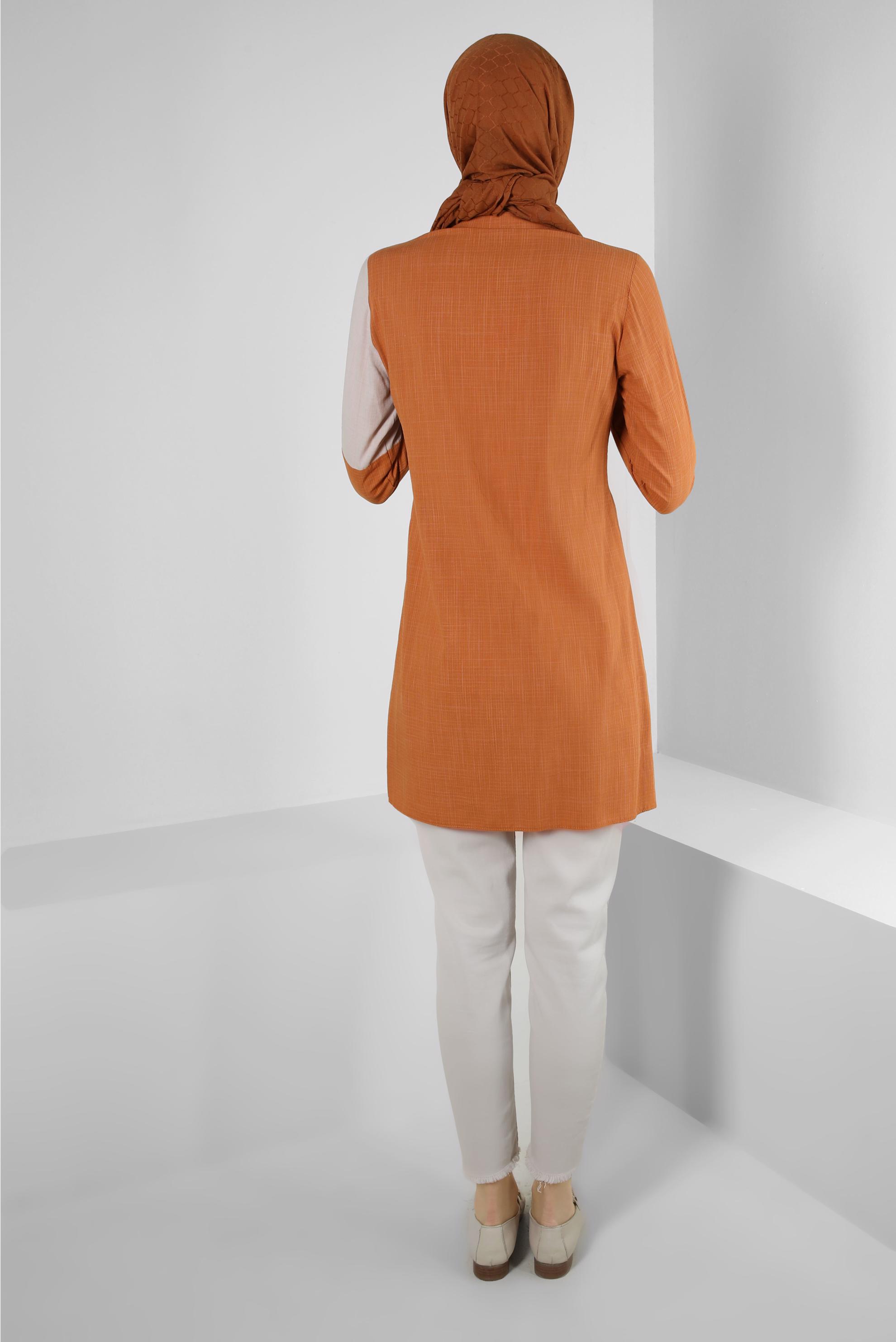 Tesettür giyim TURUNCU DÜĞME DETAYLI İKİ RENKLİ TUNİK 42819 