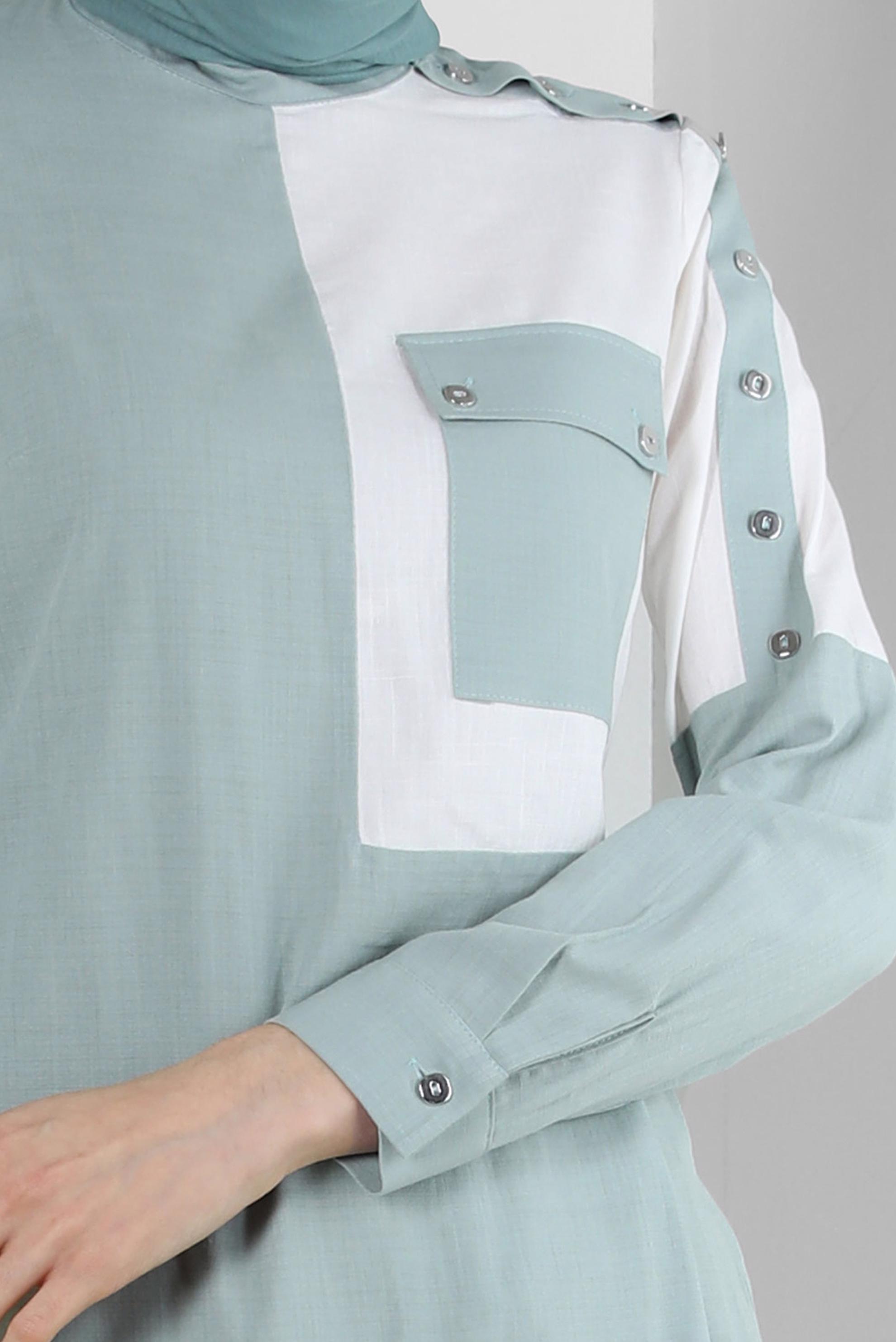 Tesettür giyim MAVİ DÜĞME DETAYLI İKİ RENKLİ TUNİK 42819 