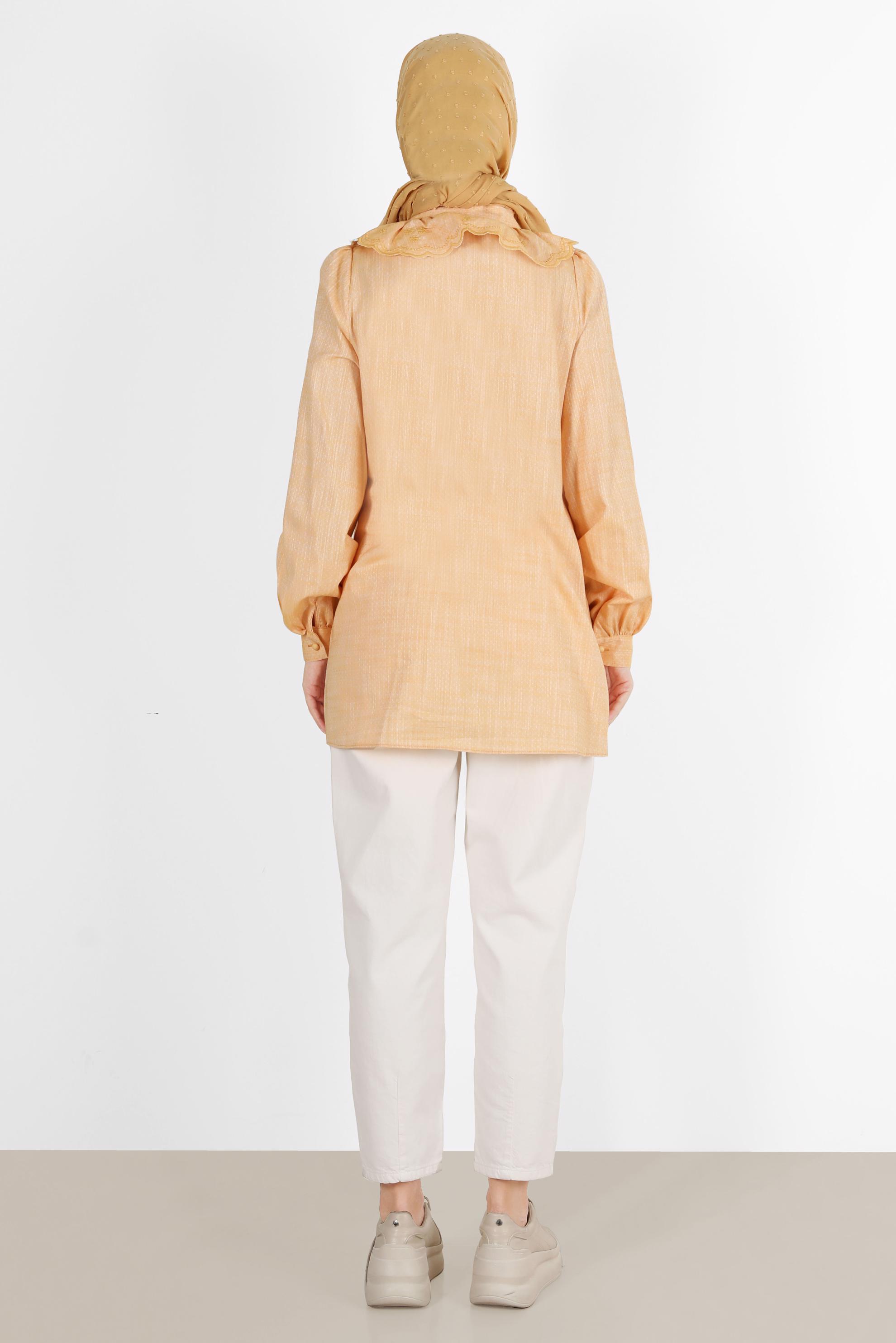 Tesettür giyim SARI YAKA DETAYLI DÜĞMELİ PAMUKLU TUNİK 42821 