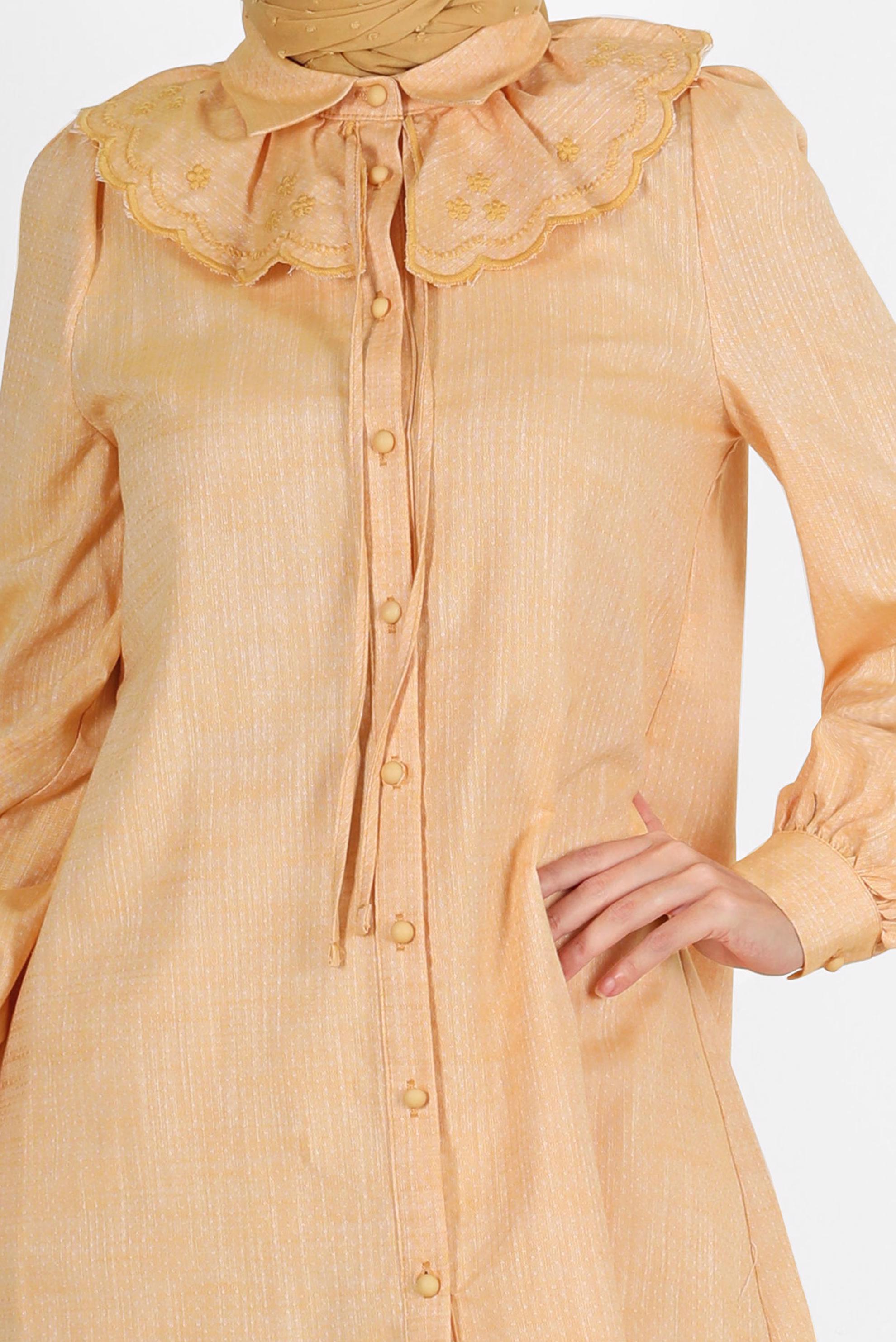 Tesettür giyim SARI YAKA DETAYLI DÜĞMELİ PAMUKLU TUNİK 42821 