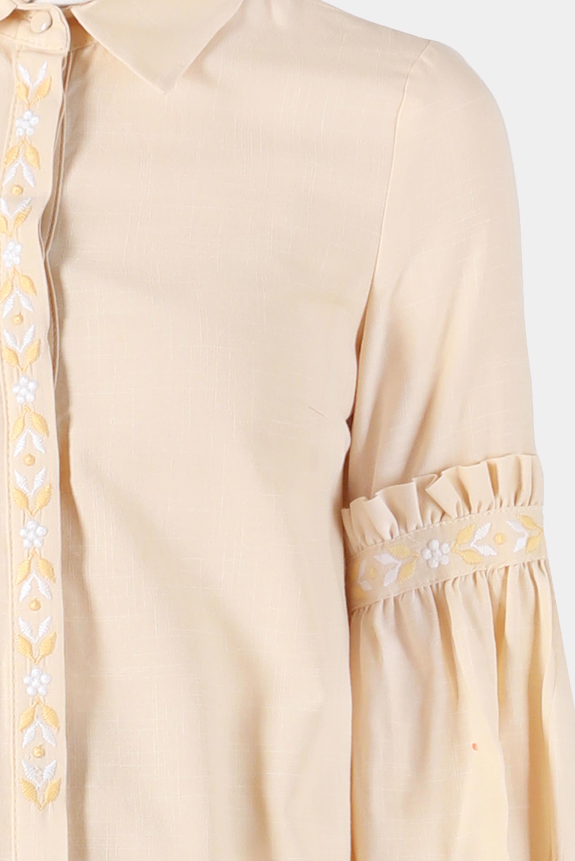 Tesettür giyim BEJ NAKIŞ DETAYLI GİZLİ DÜĞMELİ PAMUKLU TUNİK 42824 