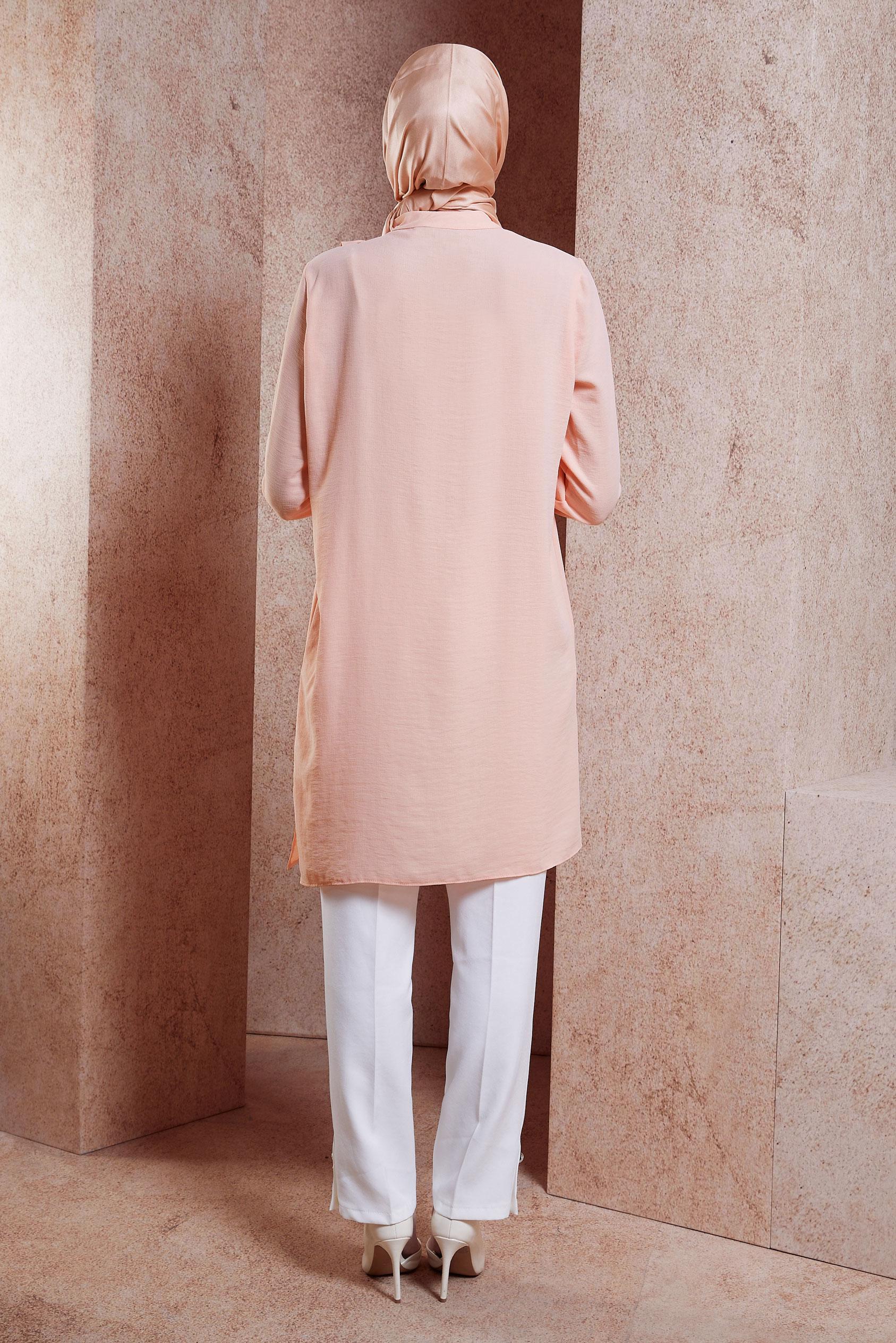 Tesettür giyim PUDRA FIRFIR DETAYLI DÜĞMELİ TUNİK 42825