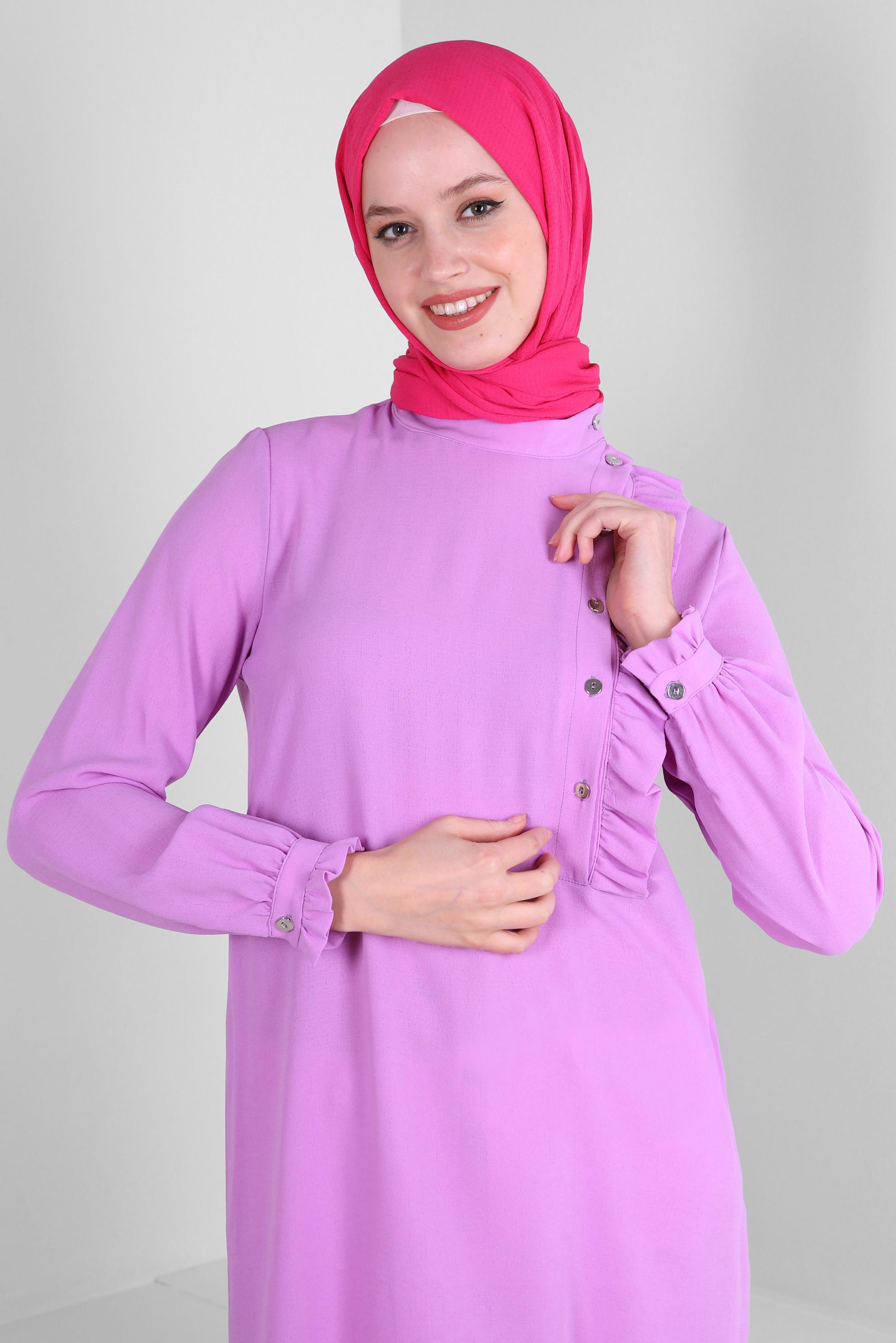 Tesettür giyim MOR FIRFIR DETAYLI DÜĞMELİ TUNİK 42825