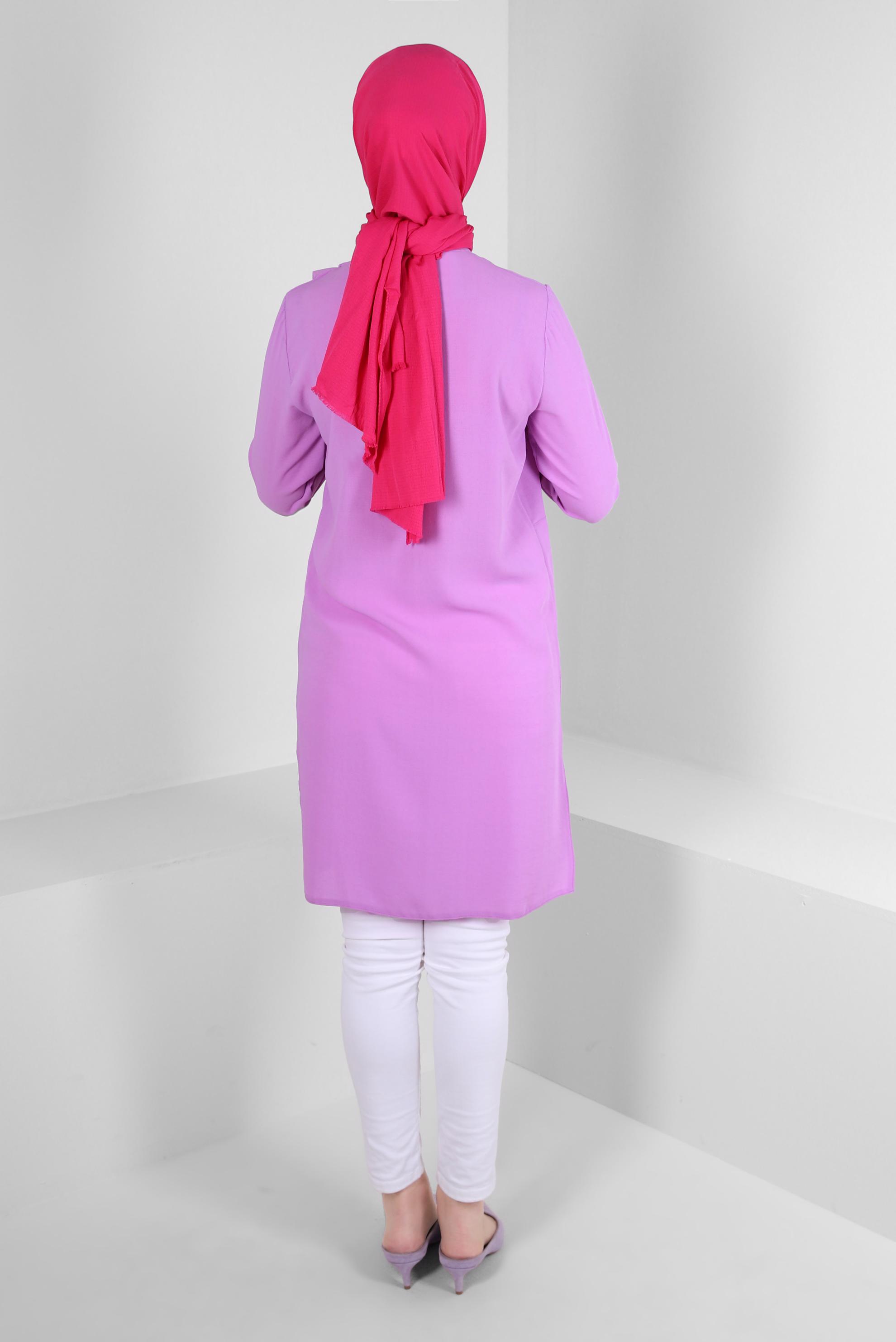 Tesettür giyim MOR FIRFIR DETAYLI DÜĞMELİ TUNİK 42825