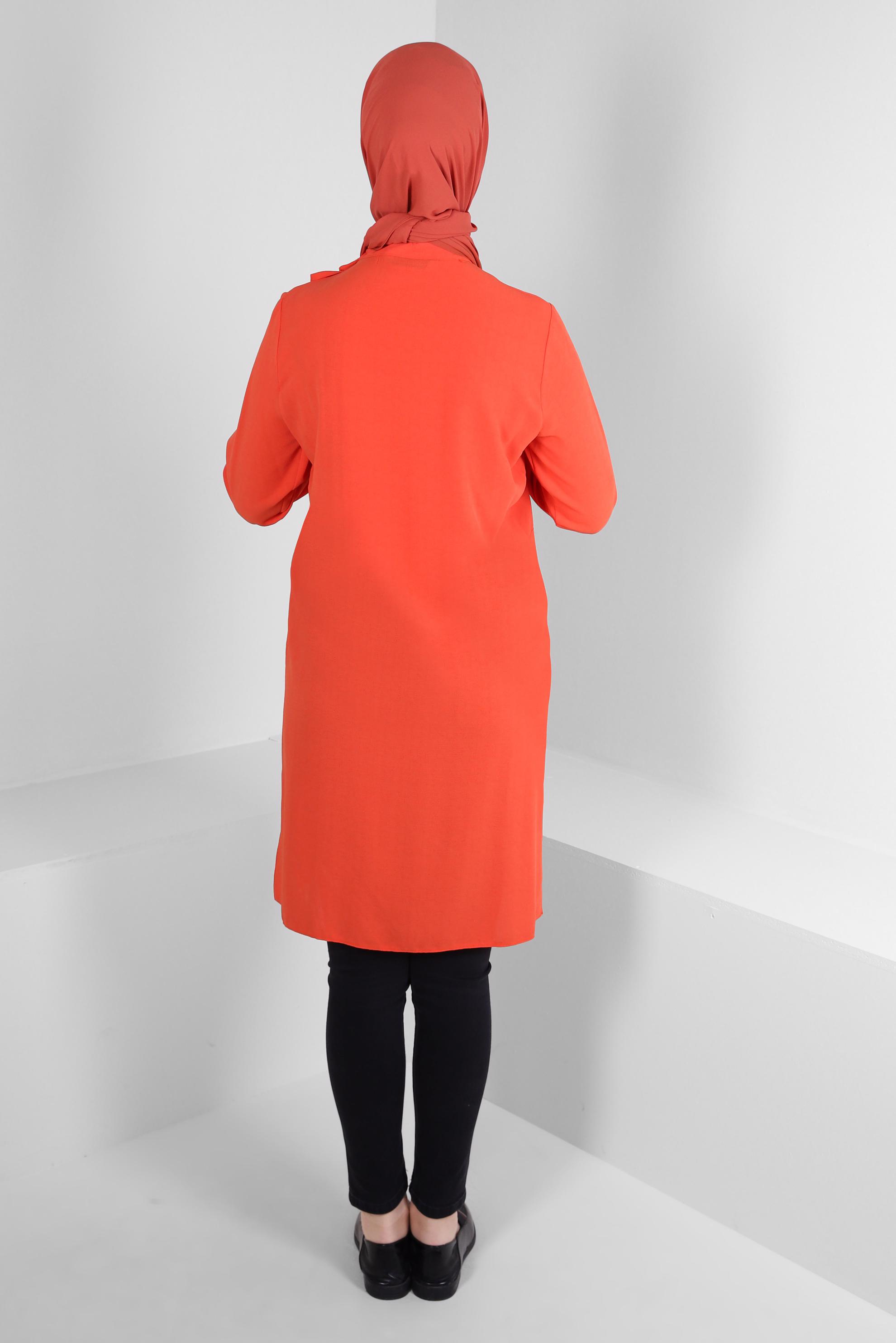 Tesettür giyim KIRMIZI FIRFIR DETAYLI DÜĞMELİ TUNİK 42825