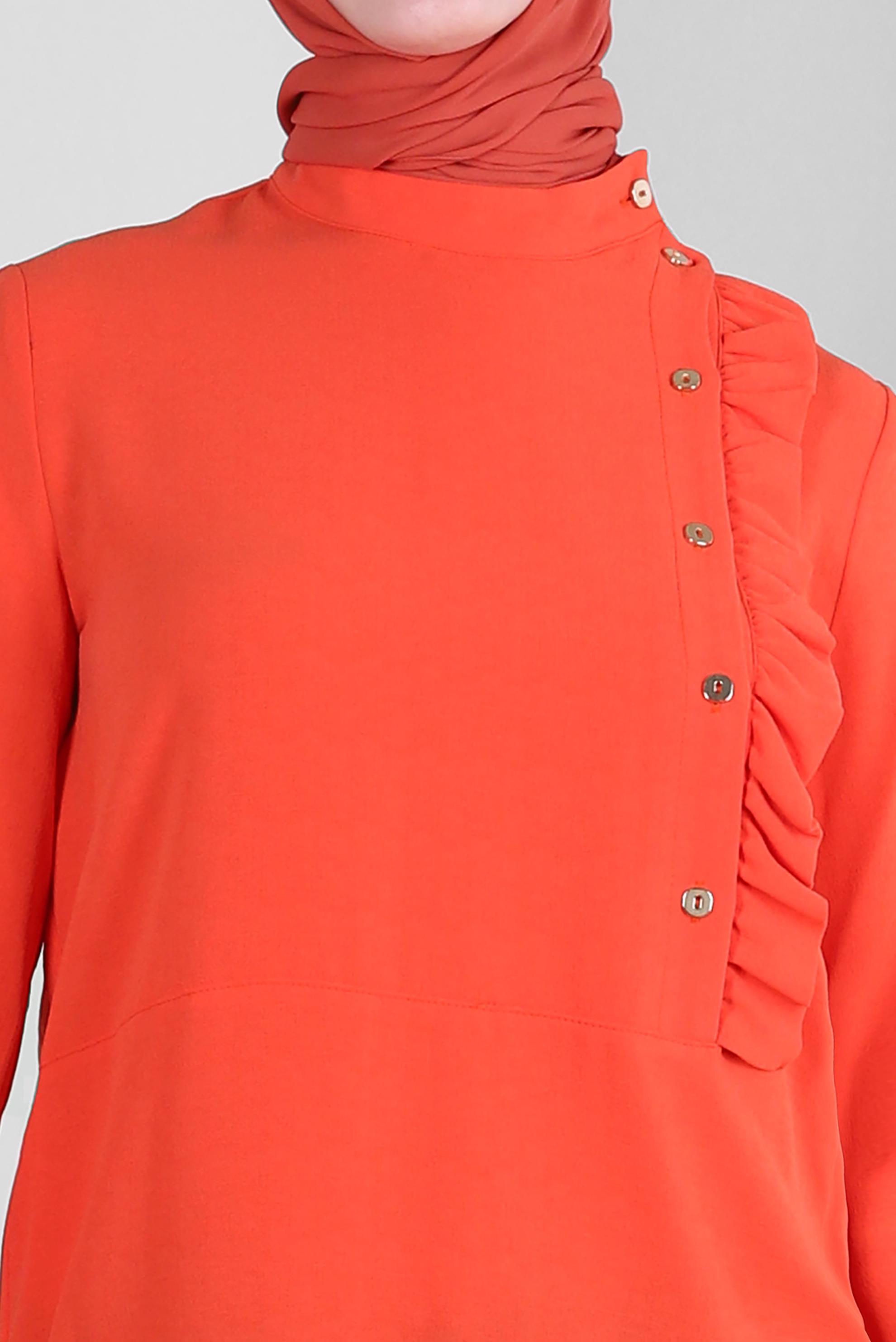 Tesettür giyim KIRMIZI FIRFIR DETAYLI DÜĞMELİ TUNİK 42825