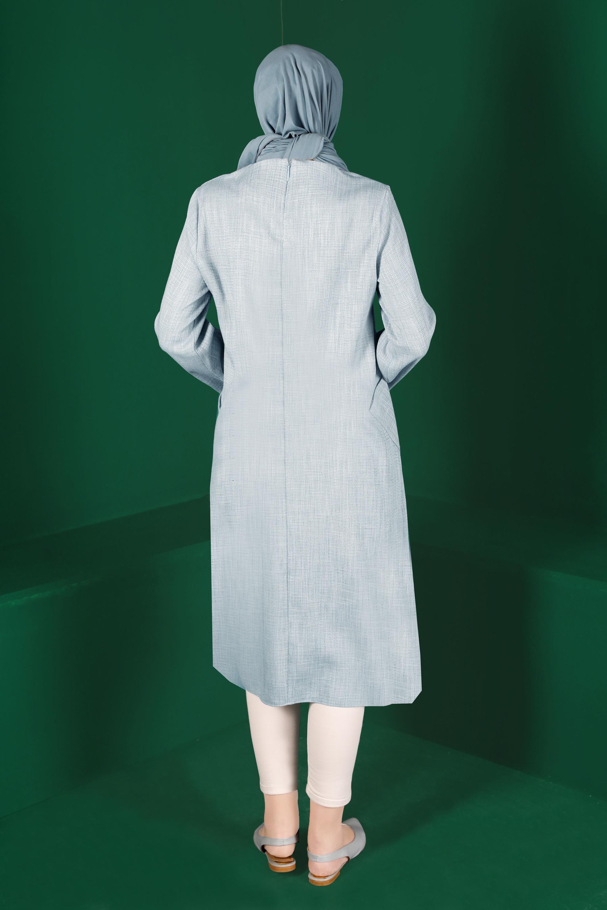 Hijab clothing BLUE FLORAL EMBROIDERED TUNIC WITH POCKET 42834 