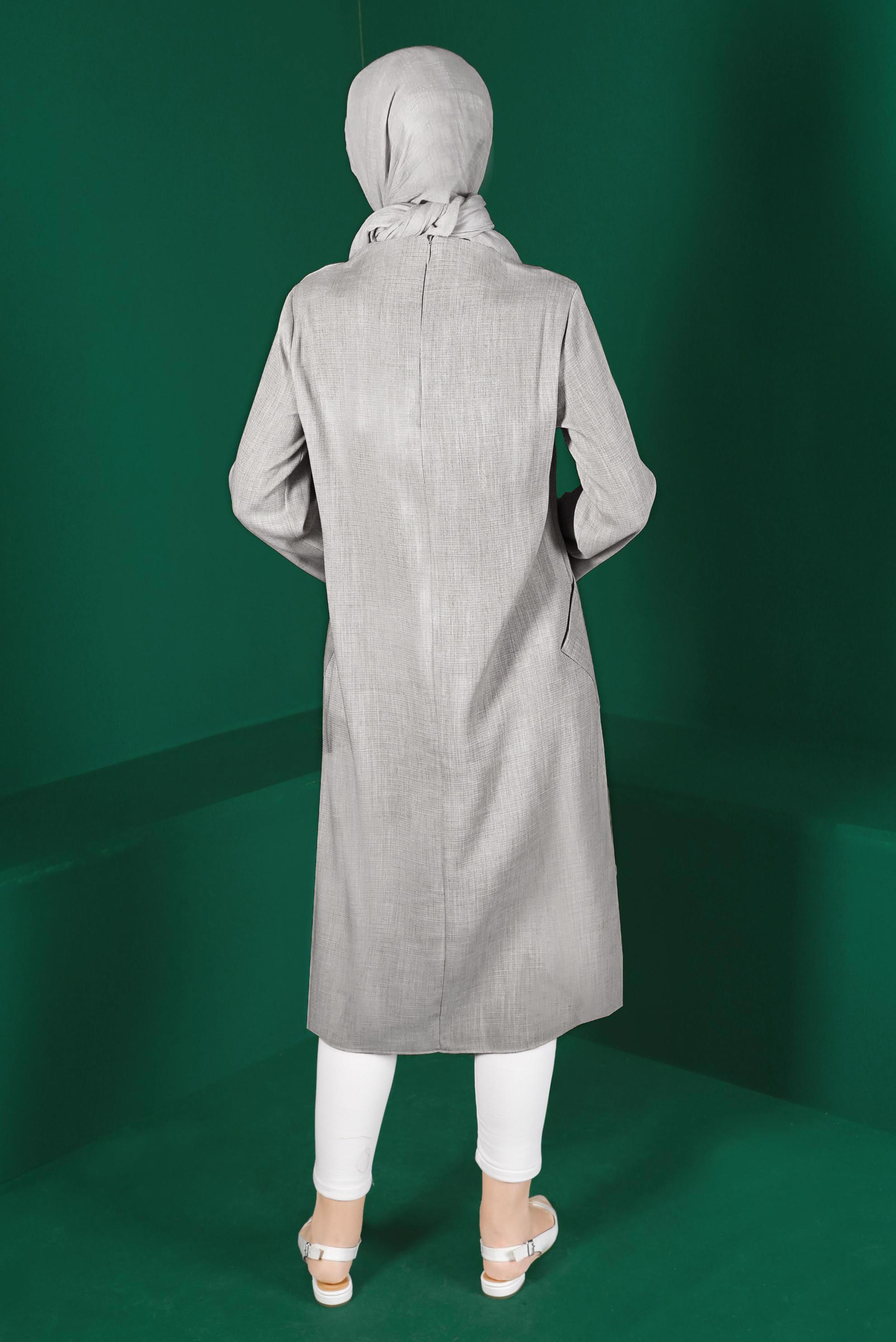 Tesettür giyim GRİ ÇİÇEK NAKIŞLI CEPLİ TUNİK 42834 