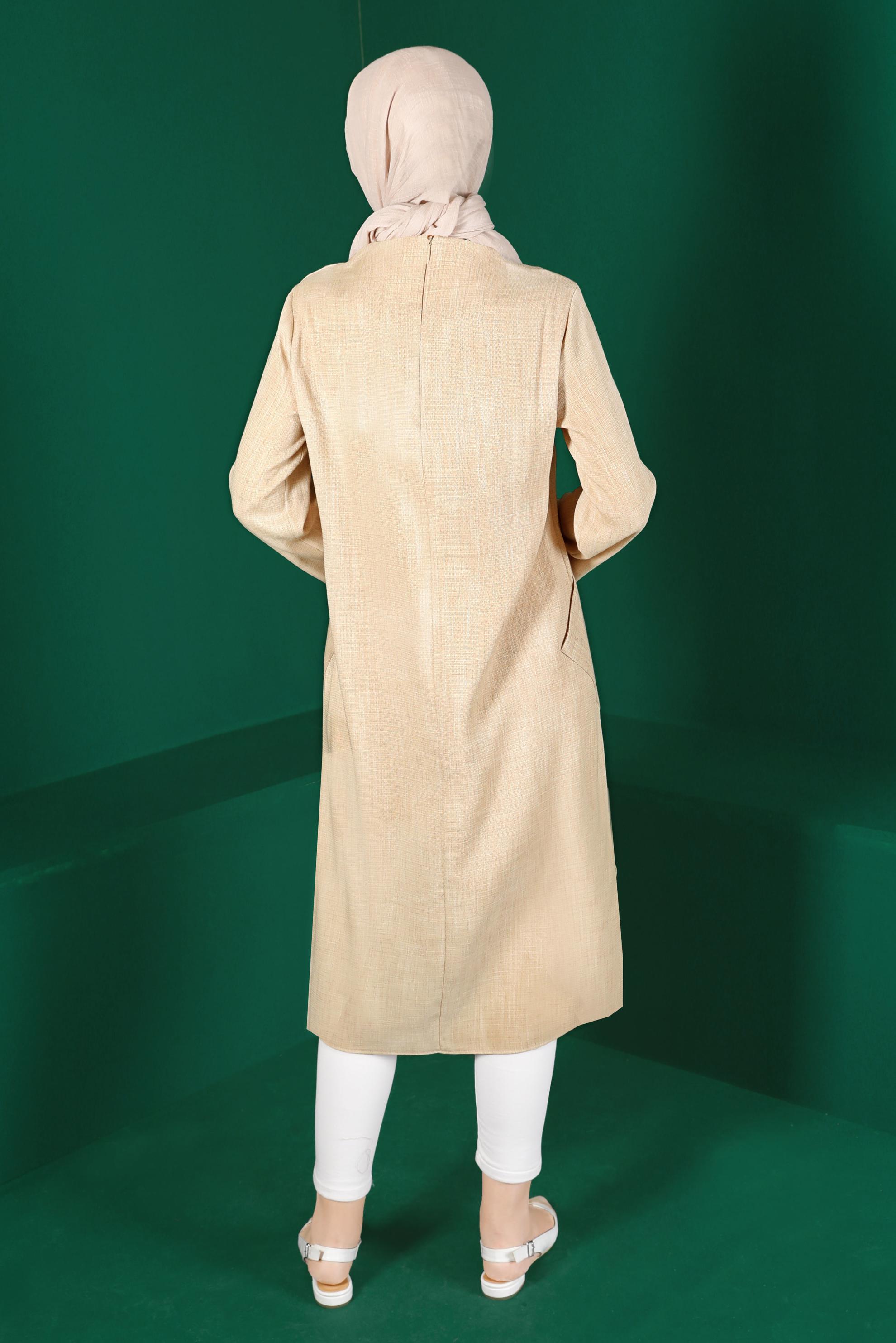 Hijab clothing BEIGE FLORAL EMBROIDERED TUNIC WITH POCKET 42834 