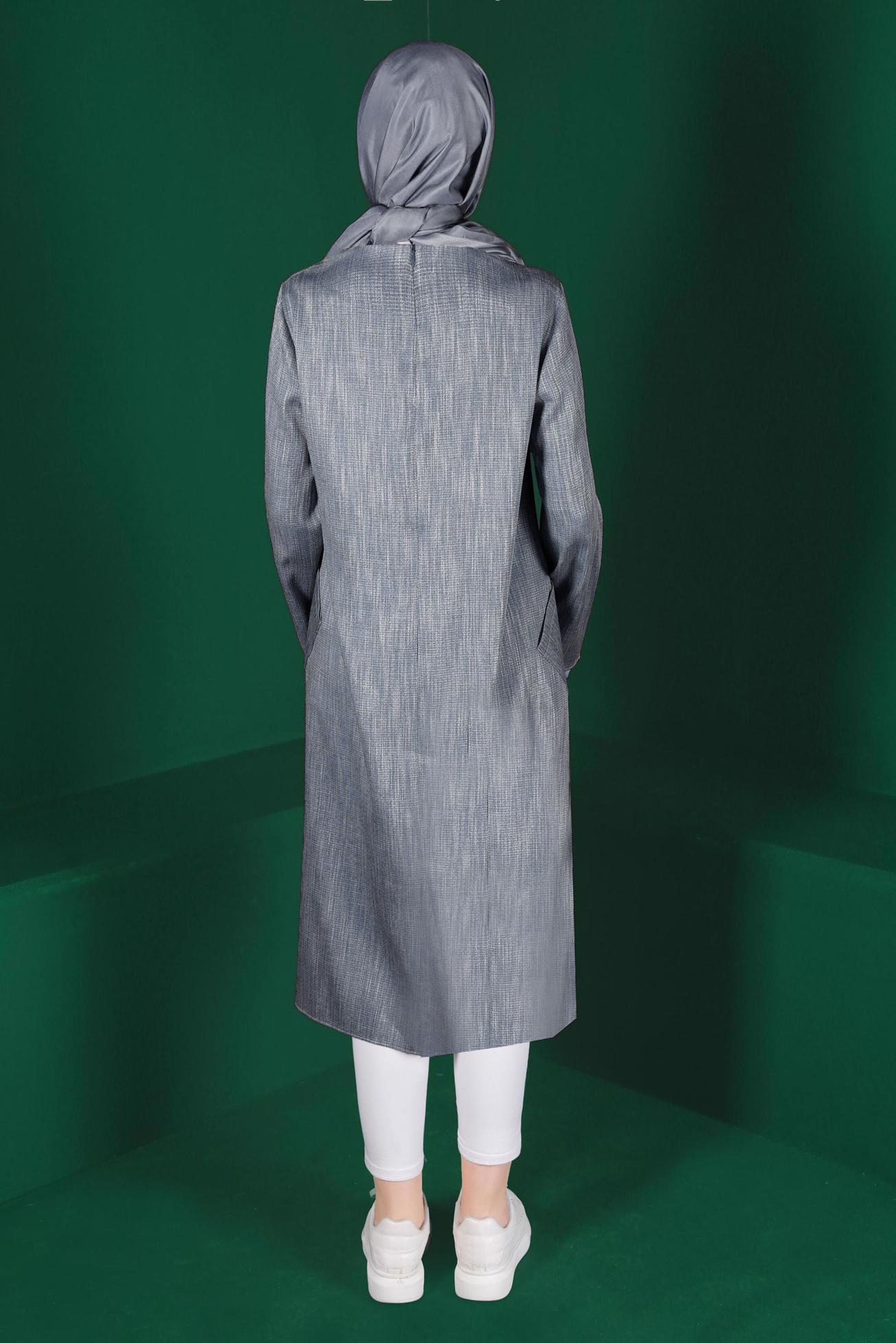 Tesettür giyim LACİVERT ÇİÇEK NAKIŞLI CEPLİ TUNİK 42834 