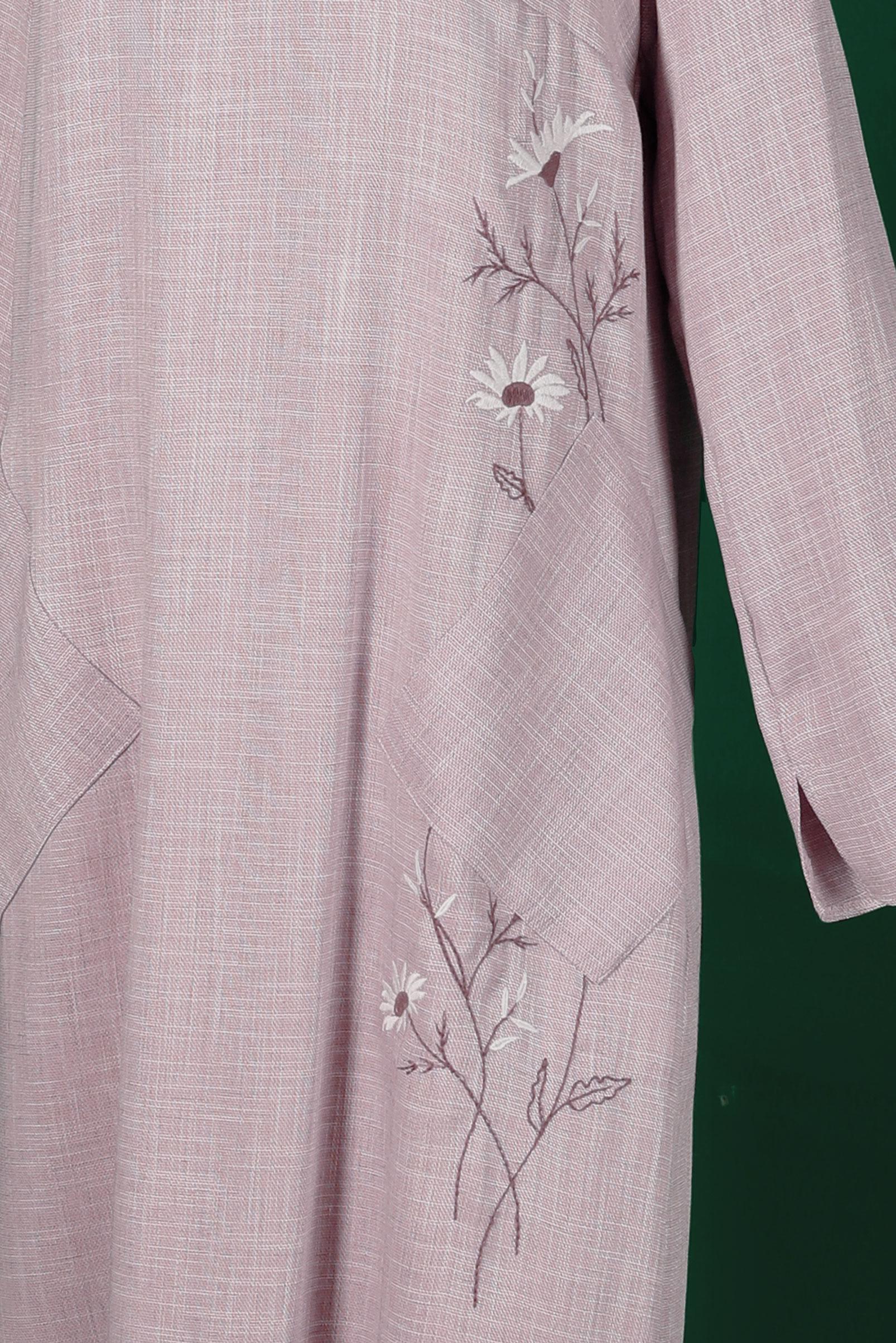 Tesettür giyim PUDRA ÇİÇEK NAKIŞLI CEPLİ TUNİK 42834 