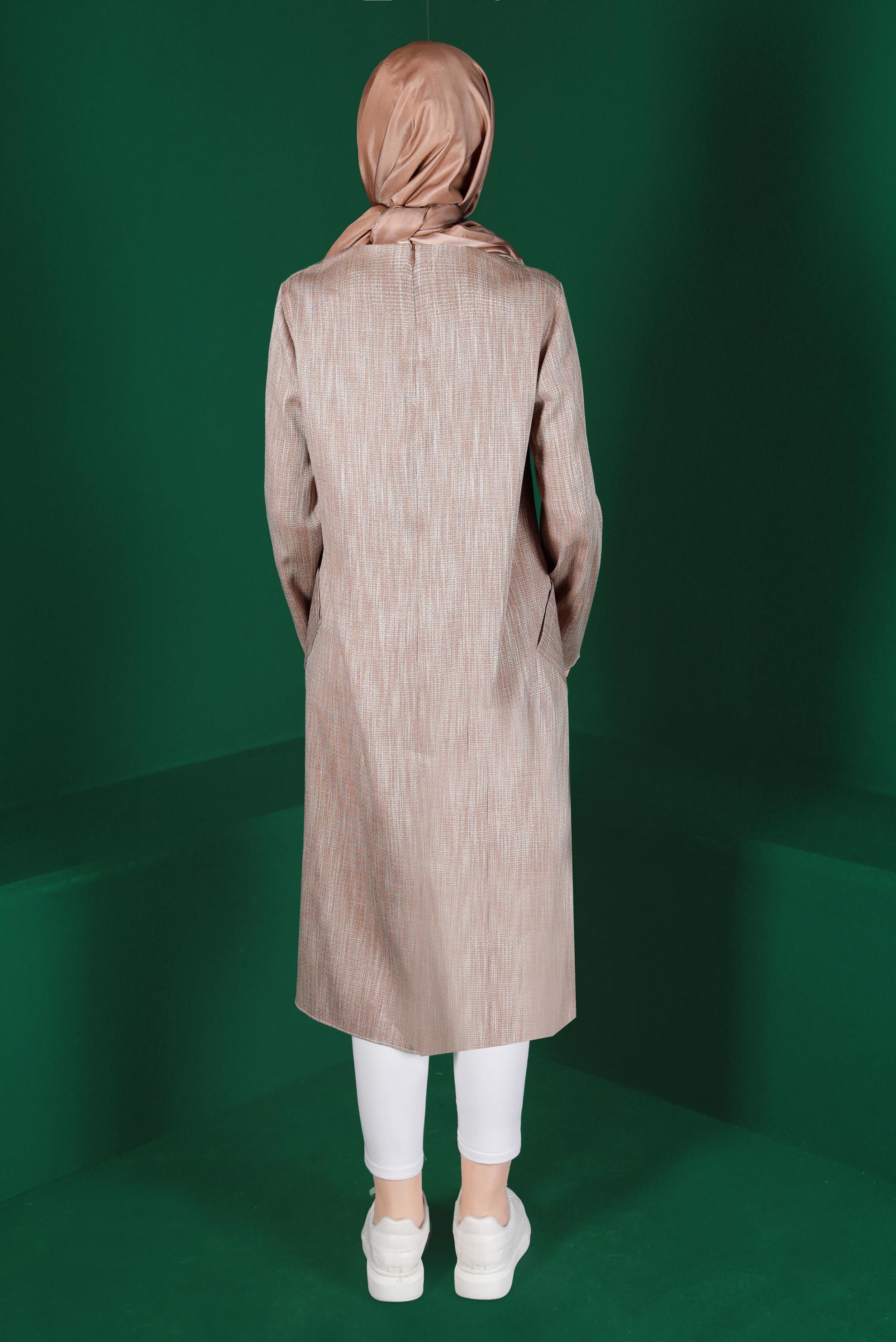 Hijab clothing BROWN FLORAL EMBROIDERED TUNIC WITH POCKET 42834 