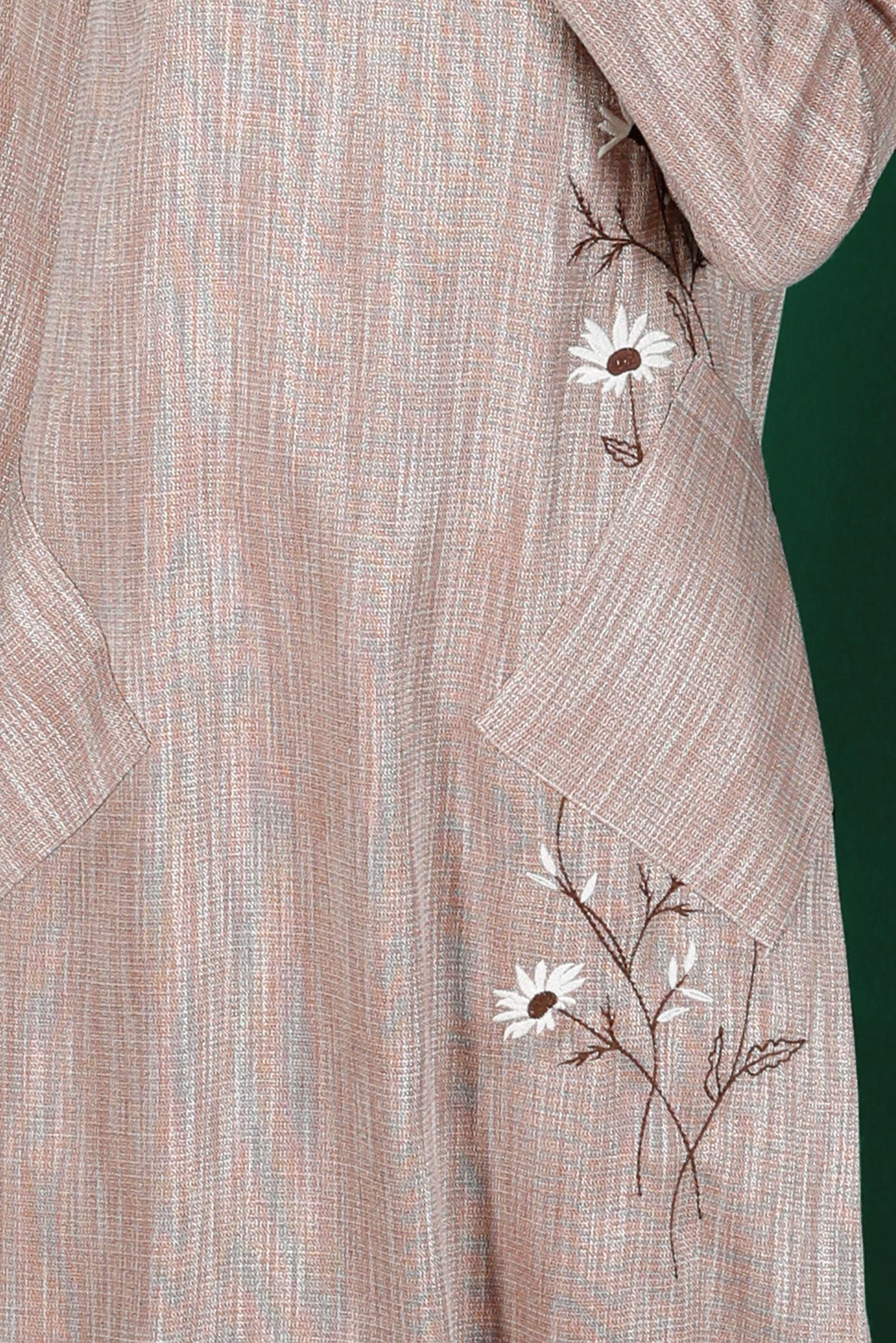 Hijab clothing BROWN FLORAL EMBROIDERED TUNIC WITH POCKET 42834 