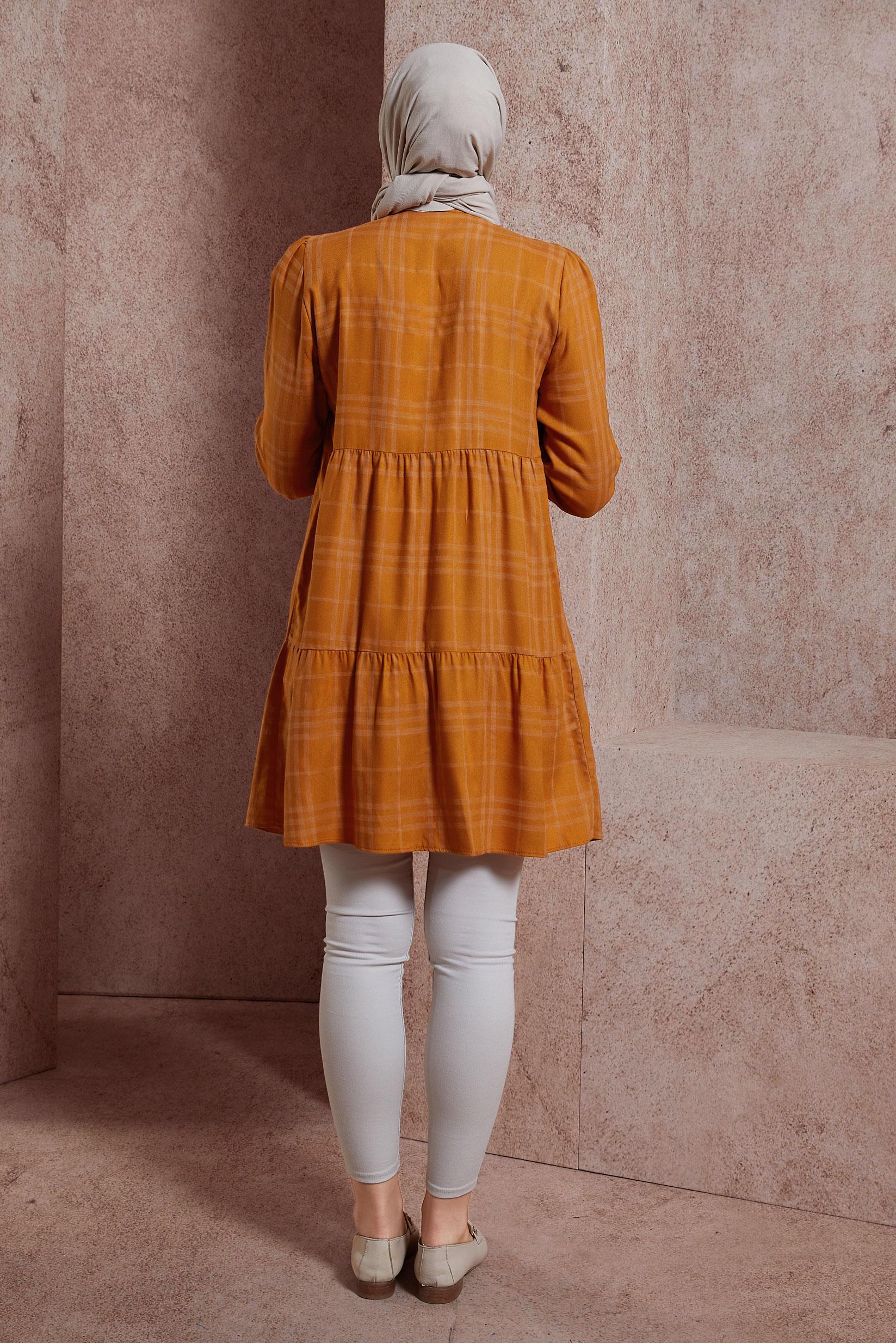 Tesettür giyim TURUNCU EKOSE DESENLİ TUNİK 42836