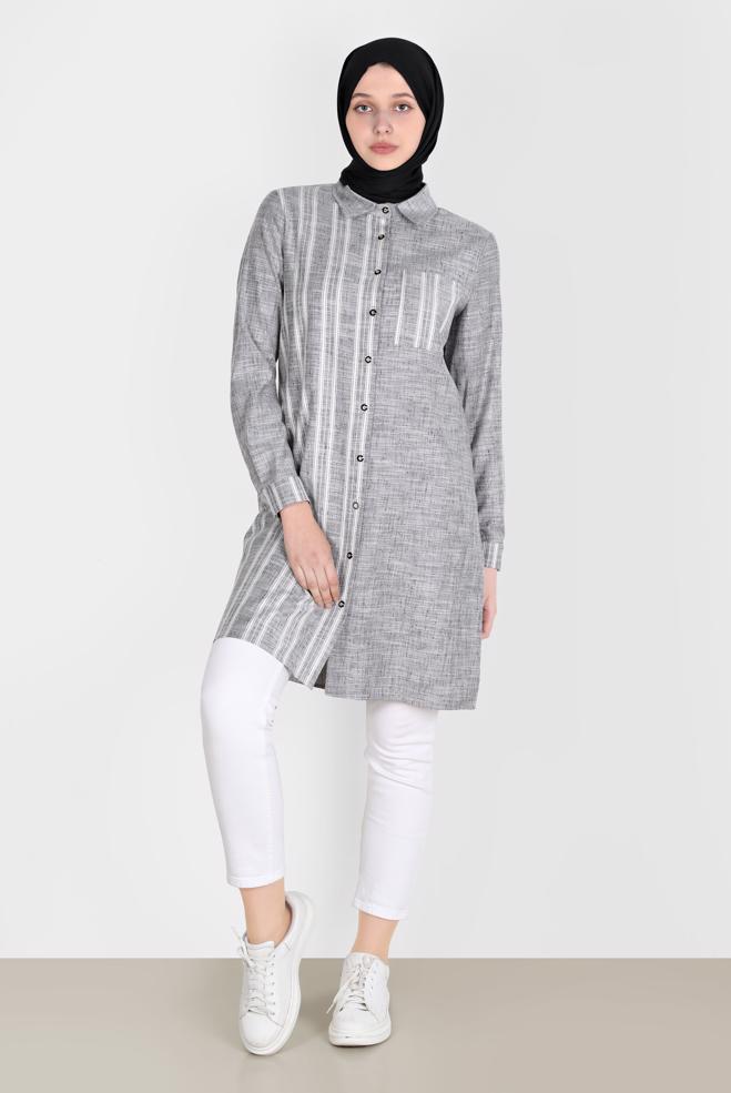 Tesettür giyim  ÇİZGİLİ DÜĞMELİ TUNİK 42838 - ALVİNA