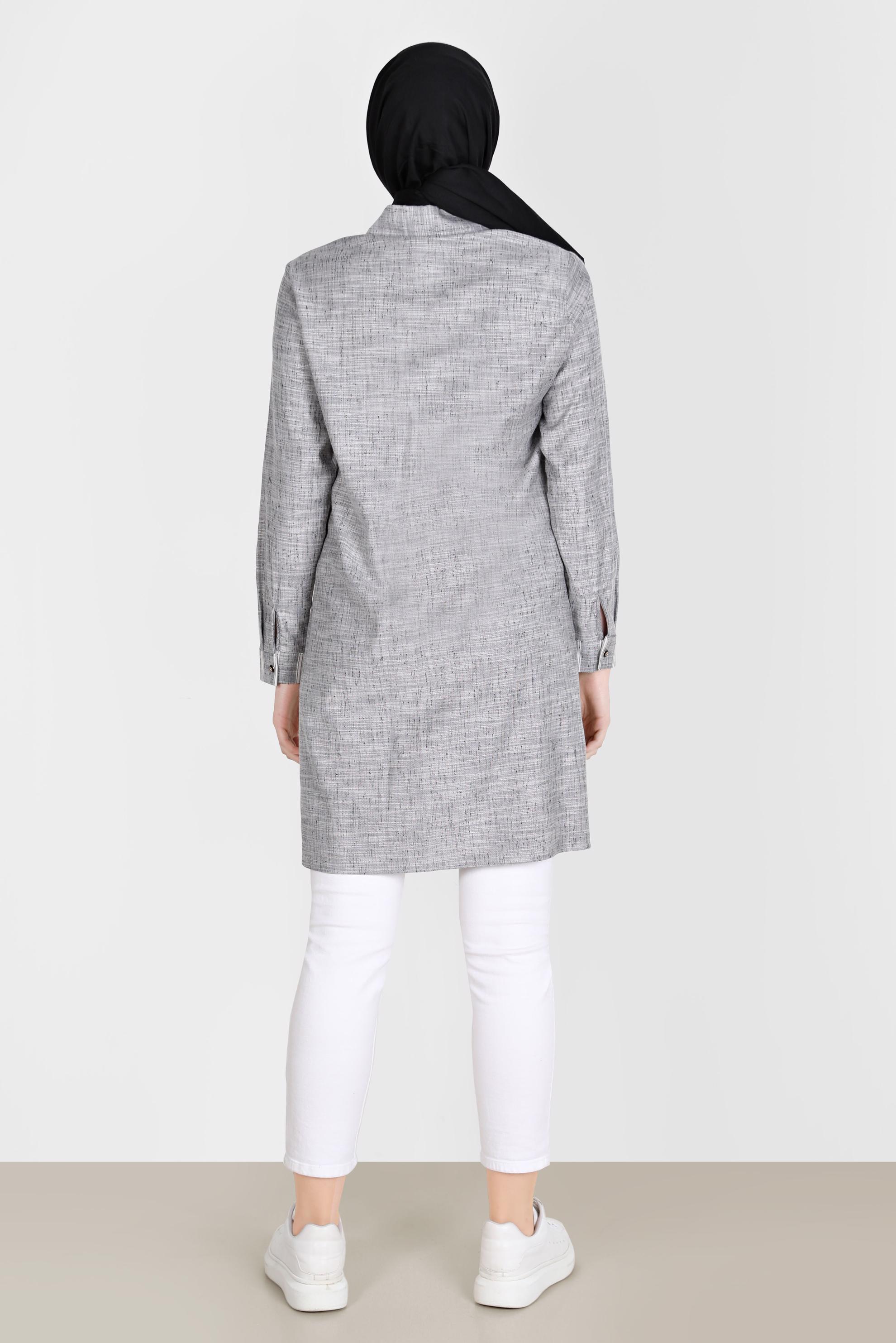 Tesettür giyim SİYAH ÇİZGİLİ DÜĞMELİ TUNİK 42838