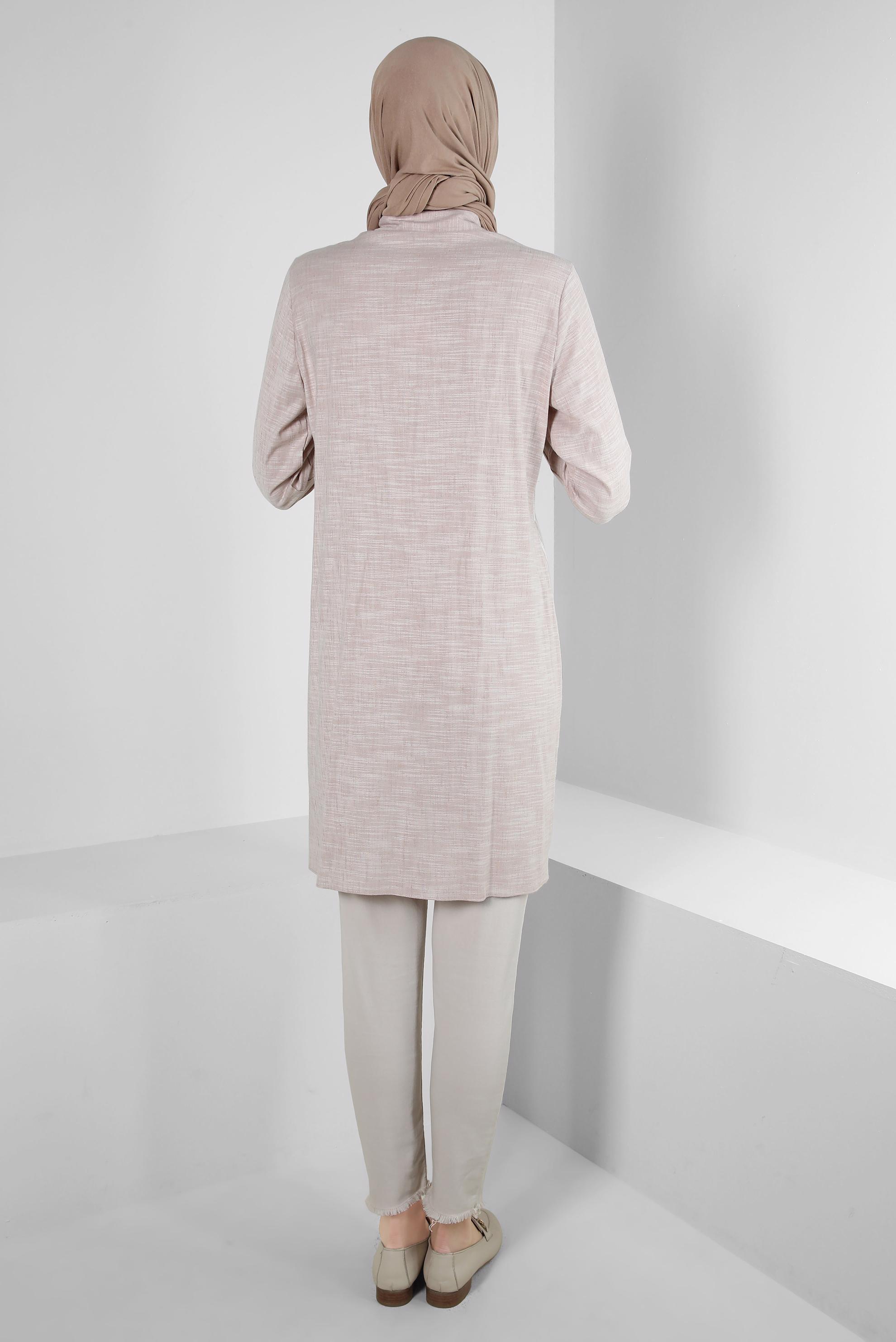 Tesettür giyim KAHVE ÇİZGİLİ DÜĞMELİ TUNİK 42838