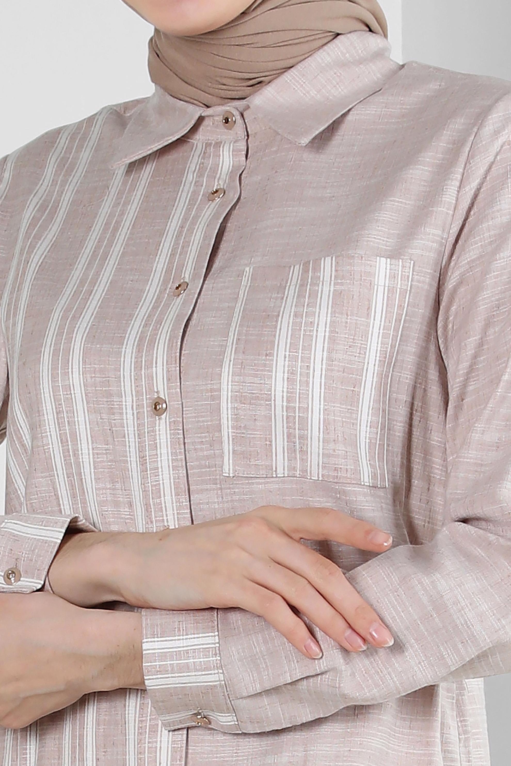 Tesettür giyim KAHVE ÇİZGİLİ DÜĞMELİ TUNİK 42838