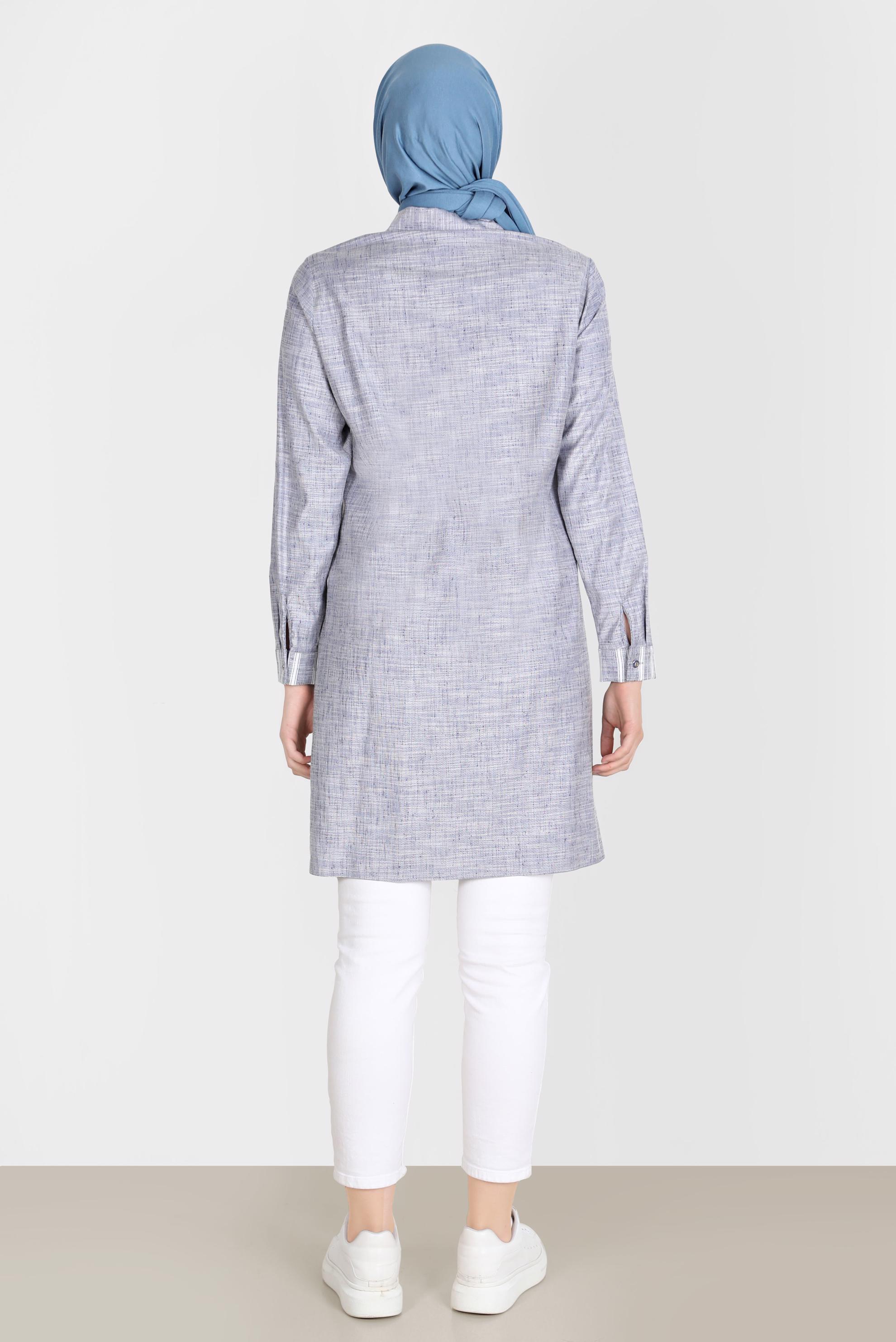 Tesettür giyim LACİVERT ÇİZGİLİ DÜĞMELİ TUNİK 42838