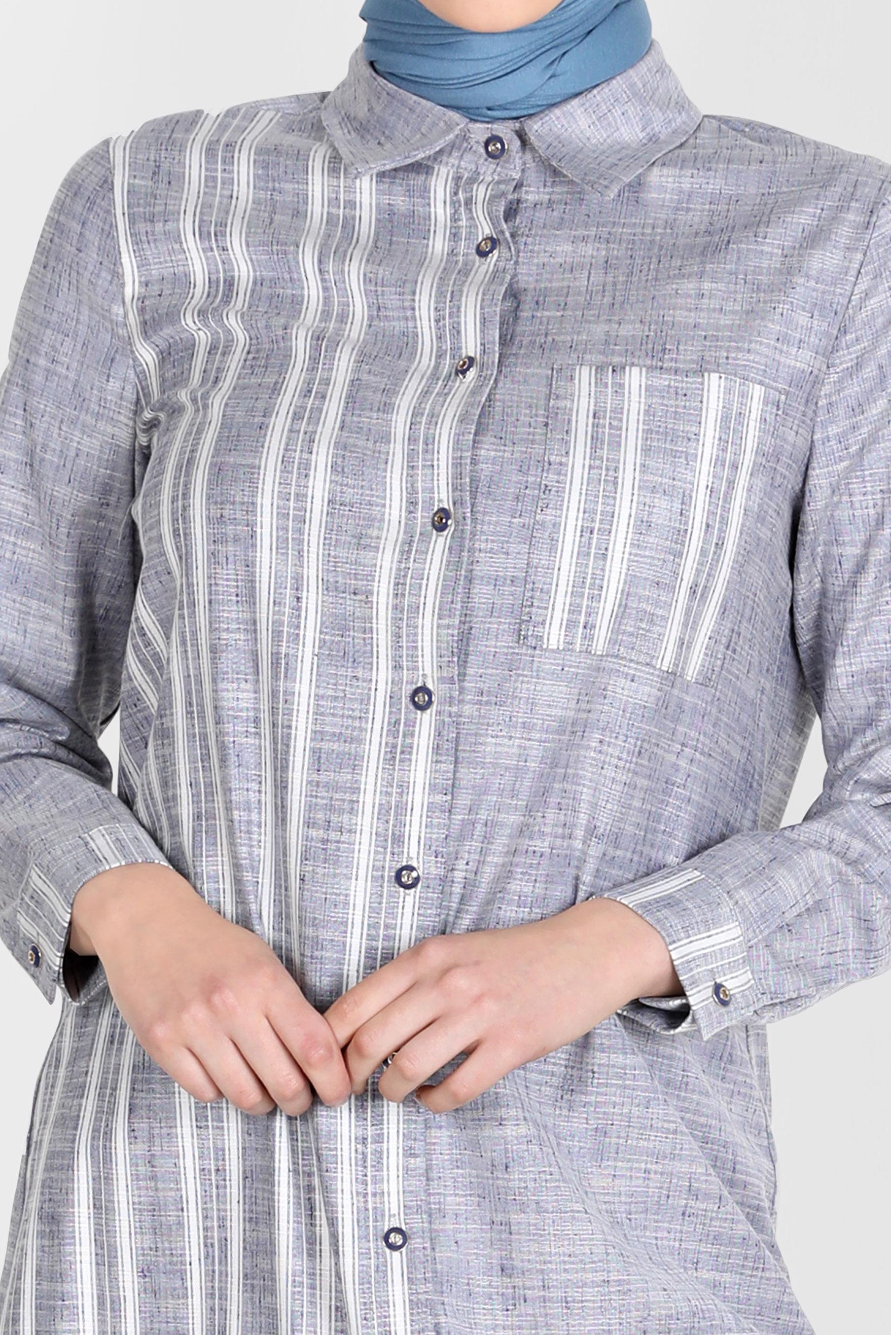 Tesettür giyim LACİVERT ÇİZGİLİ DÜĞMELİ TUNİK 42838