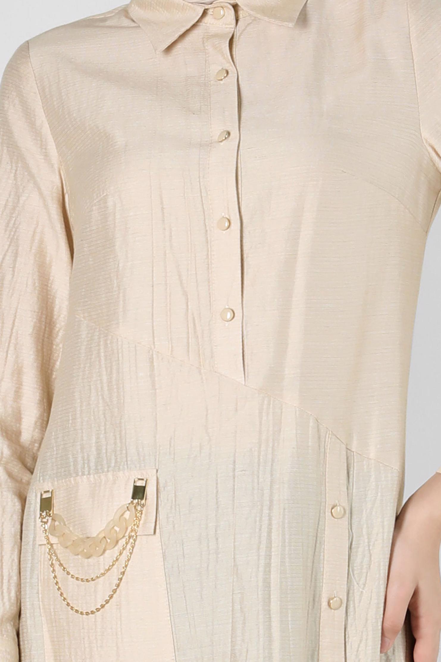 Tesettür giyim BEJ ZİNCİR DETAYLI TUNİK 42841