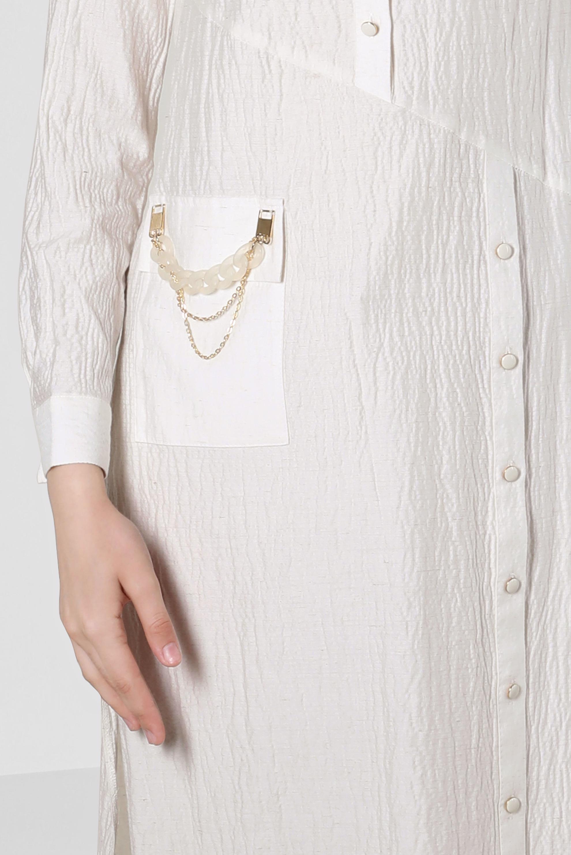 Tesettür giyim EKRU ZİNCİR DETAYLI TUNİK 42841