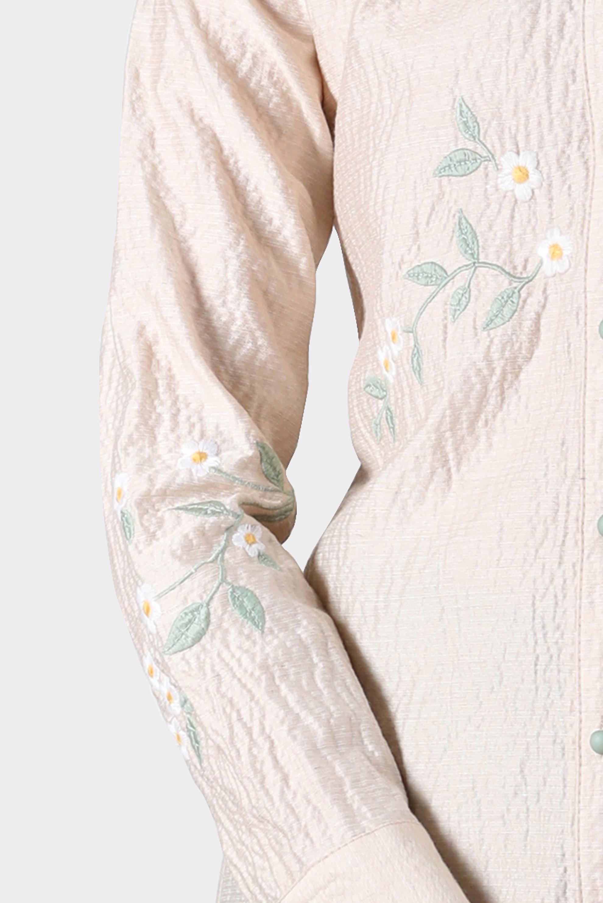 Tesettür giyim BEJ ÇİÇEK NAKIŞLI KETEN DÜZ TUNİK 42860 