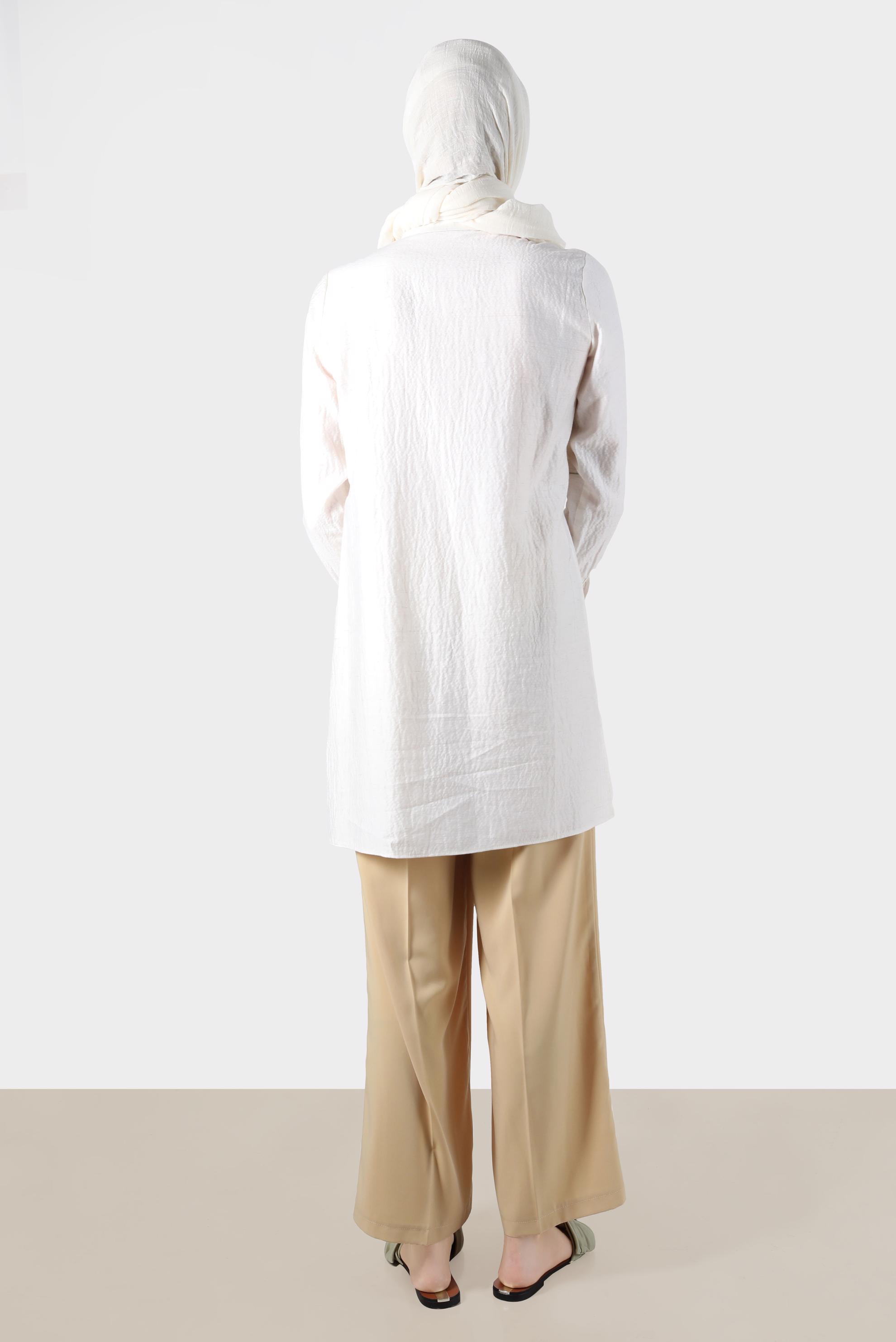 Tesettür giyim EKRU ÇİÇEK NAKIŞLI KETEN DÜZ TUNİK 42860 