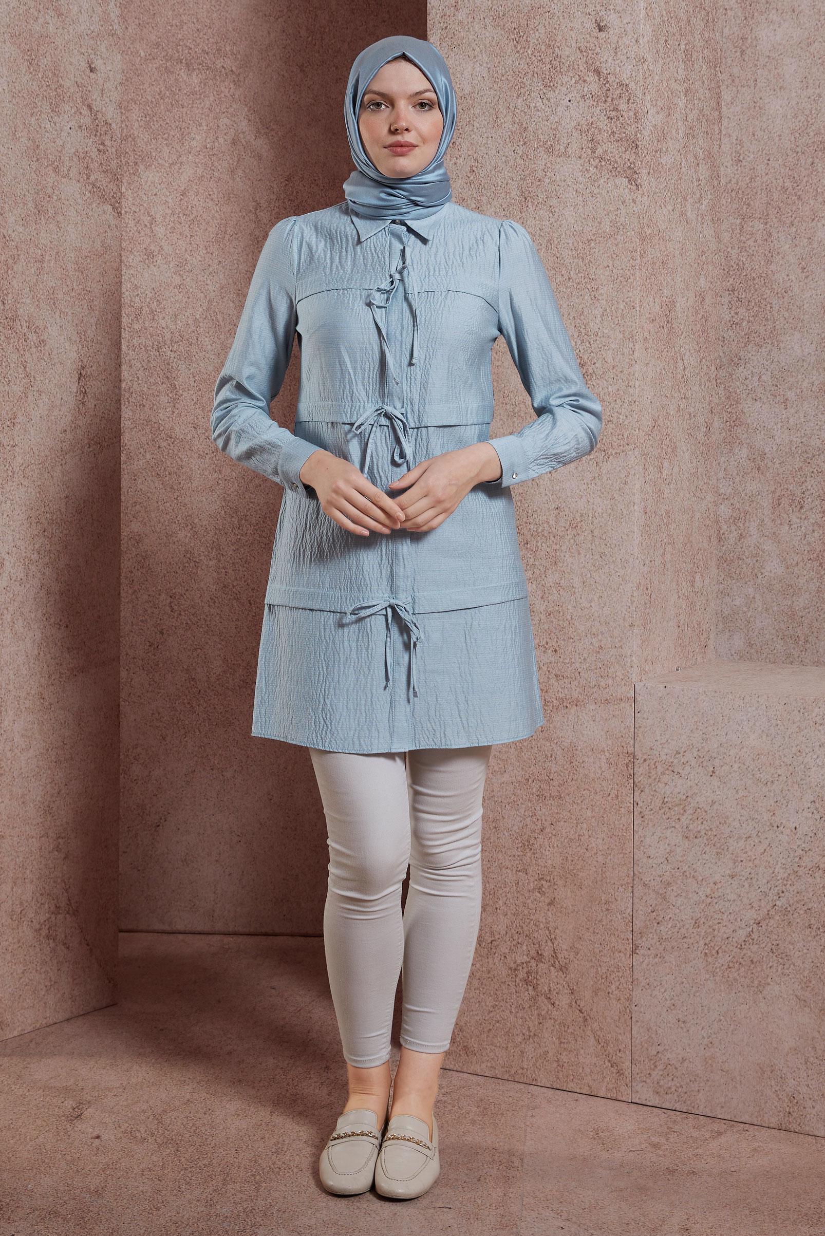 Tesettür giyim MAVİ BAĞCIK DETAYLI TUNİK 42861