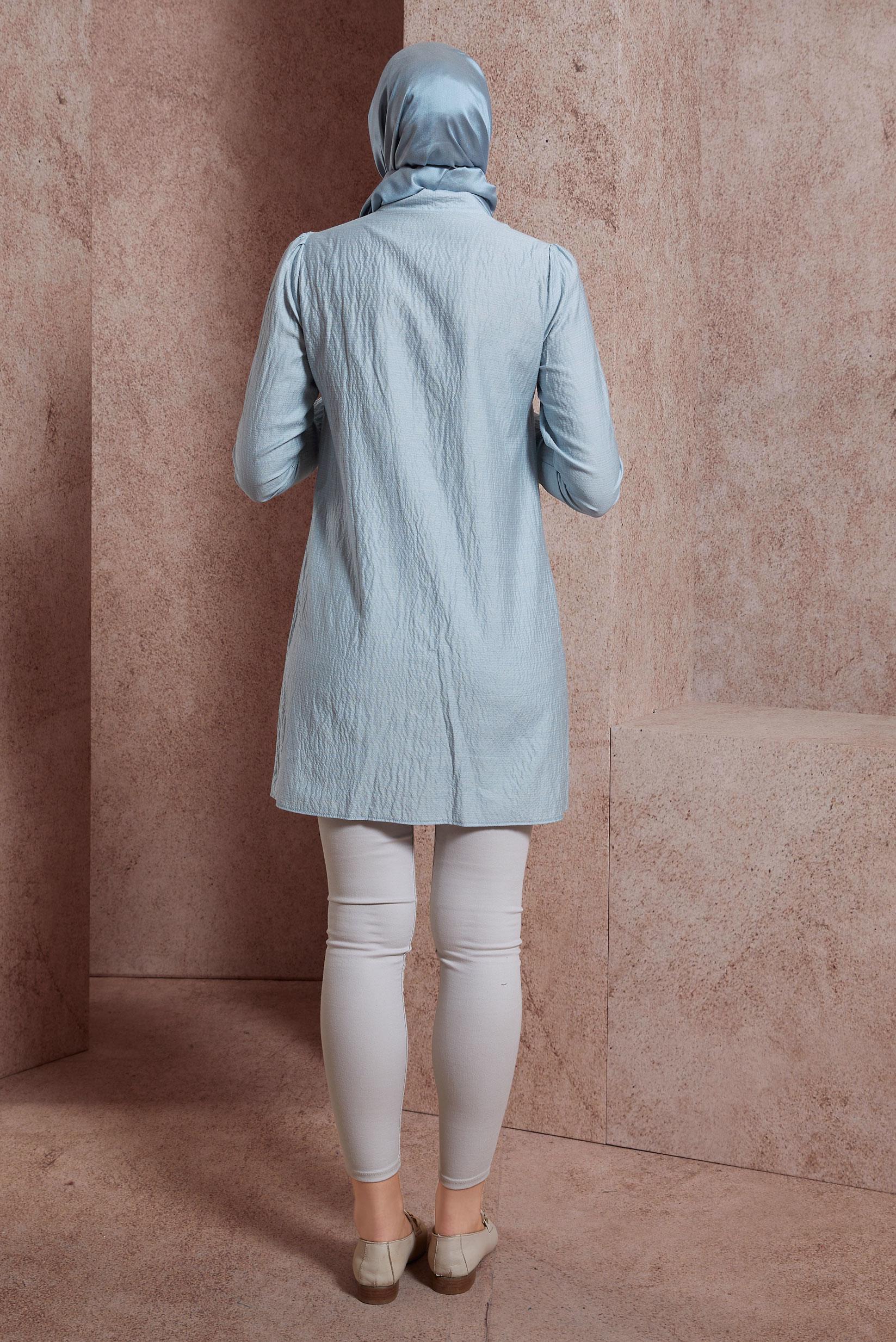 Tesettür giyim MAVİ BAĞCIK DETAYLI TUNİK 42861