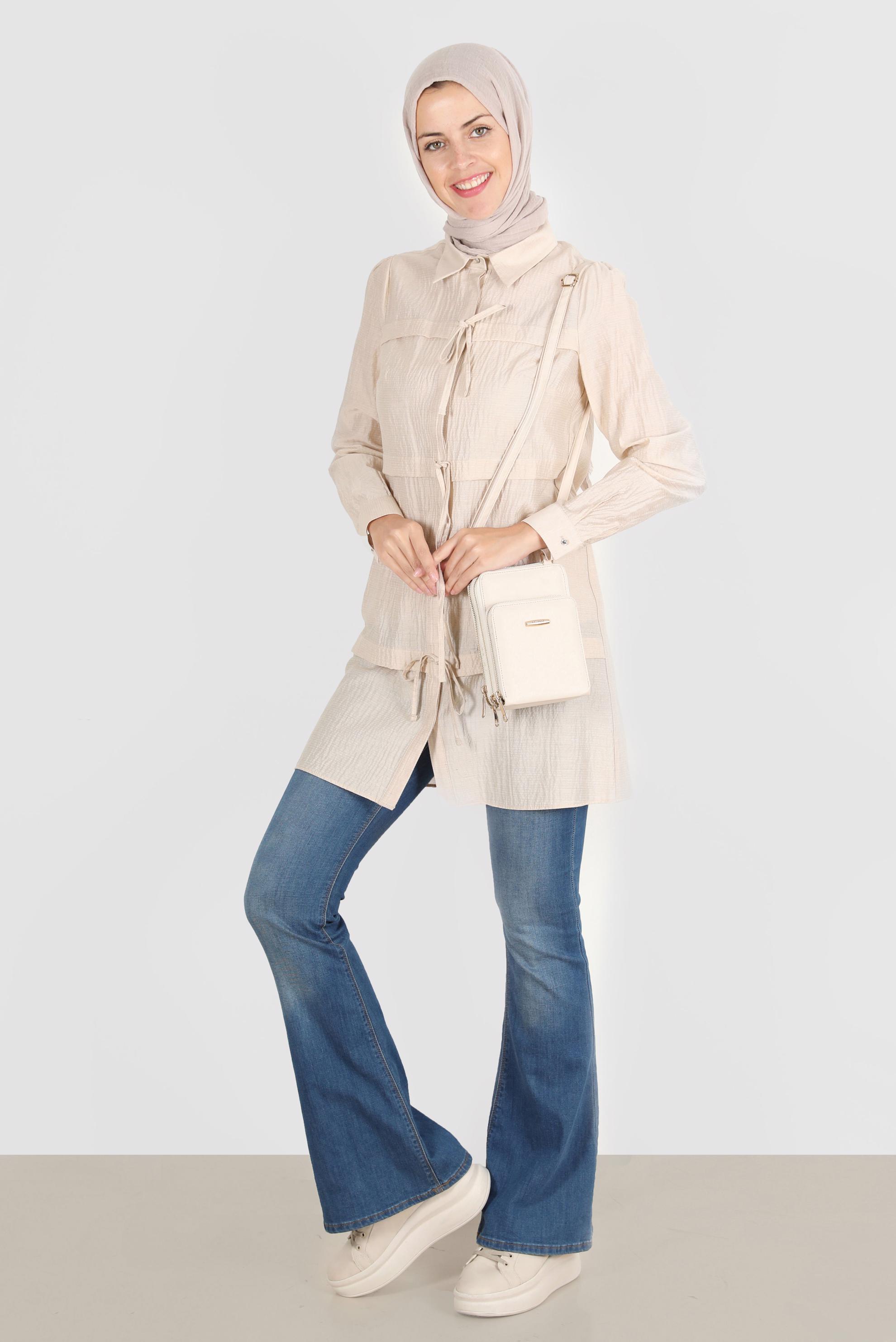 Vêtements hijab BEIGE TUNIQUE AVEC NŒUD 42861