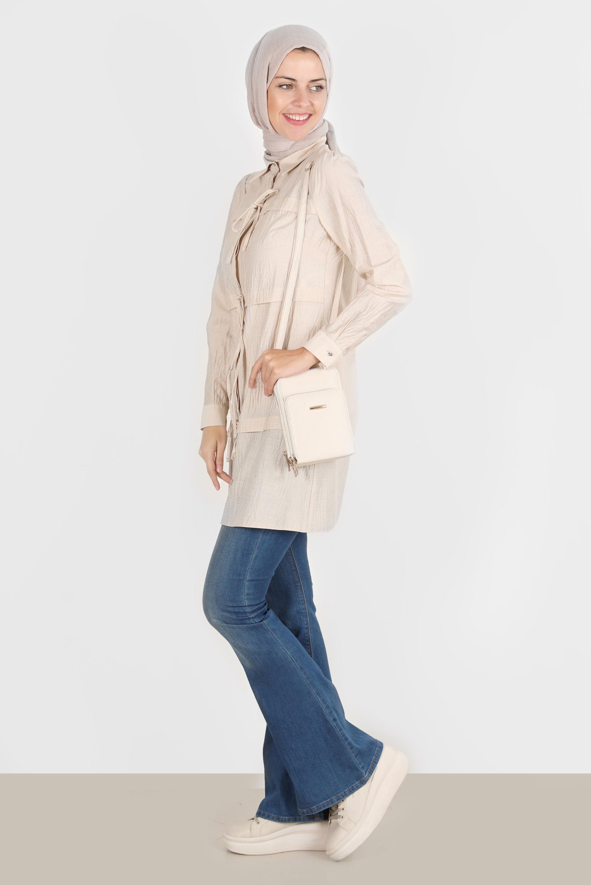Vêtements hijab BEIGE TUNIQUE AVEC NŒUD 42861